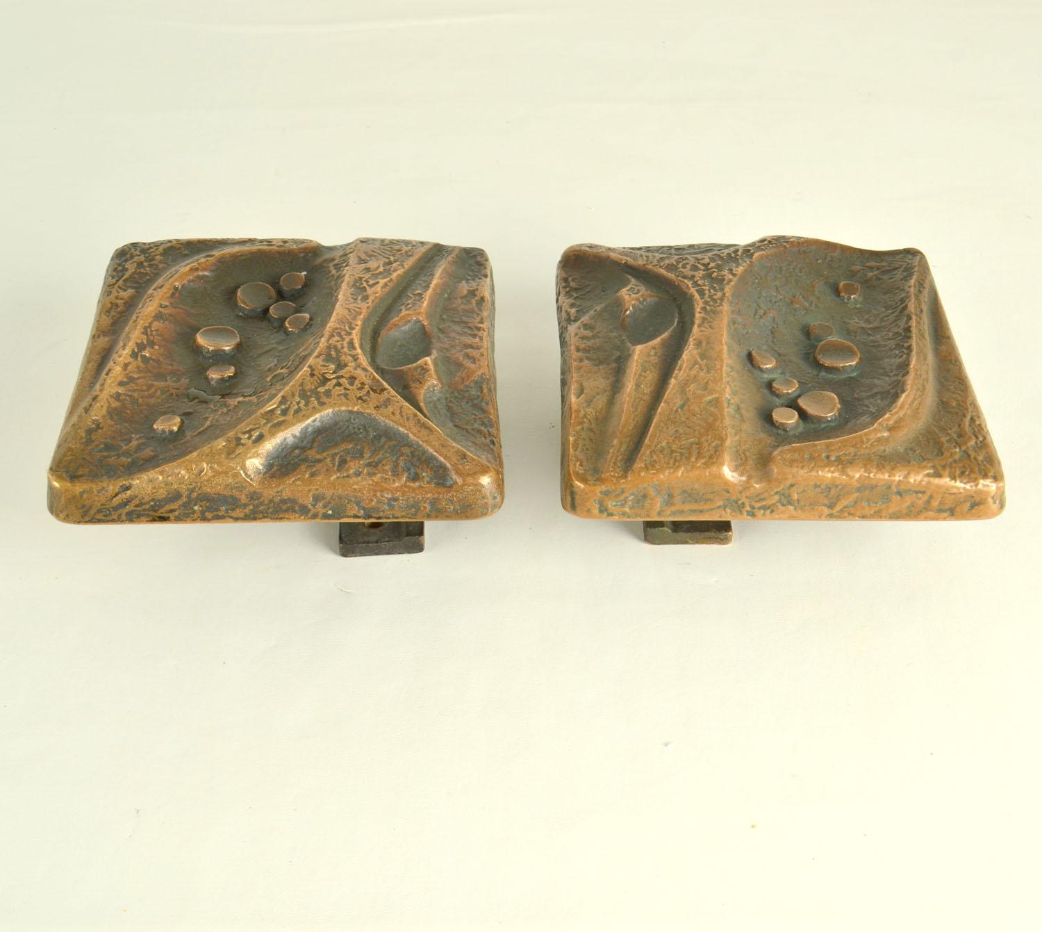 European Brutalist Bronze Door Handles, Bel and Key Hole with Organic Relief