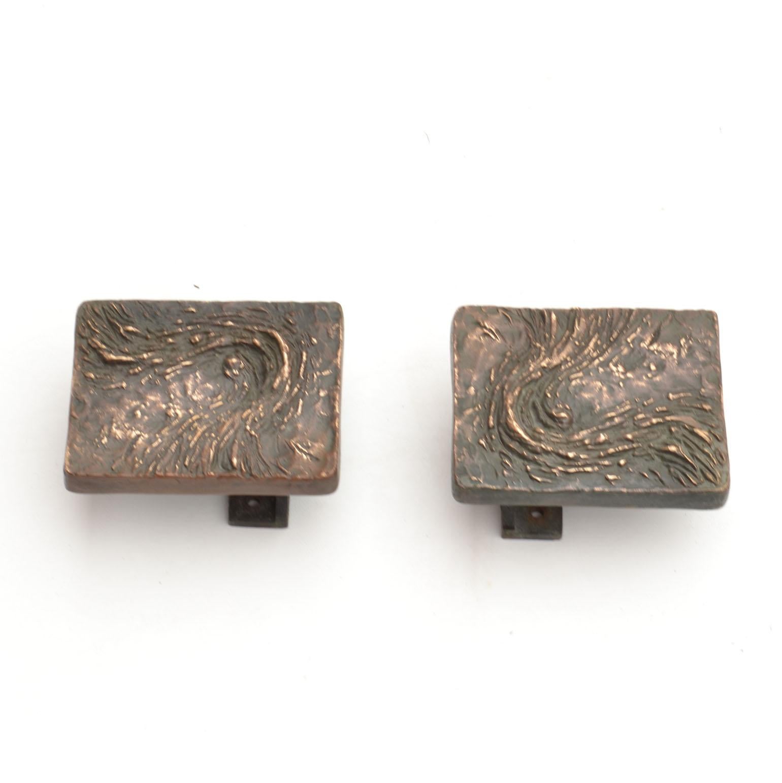 Brutalist Bronze Rectangle Push and Pull Door Handles Double Doors For ...
