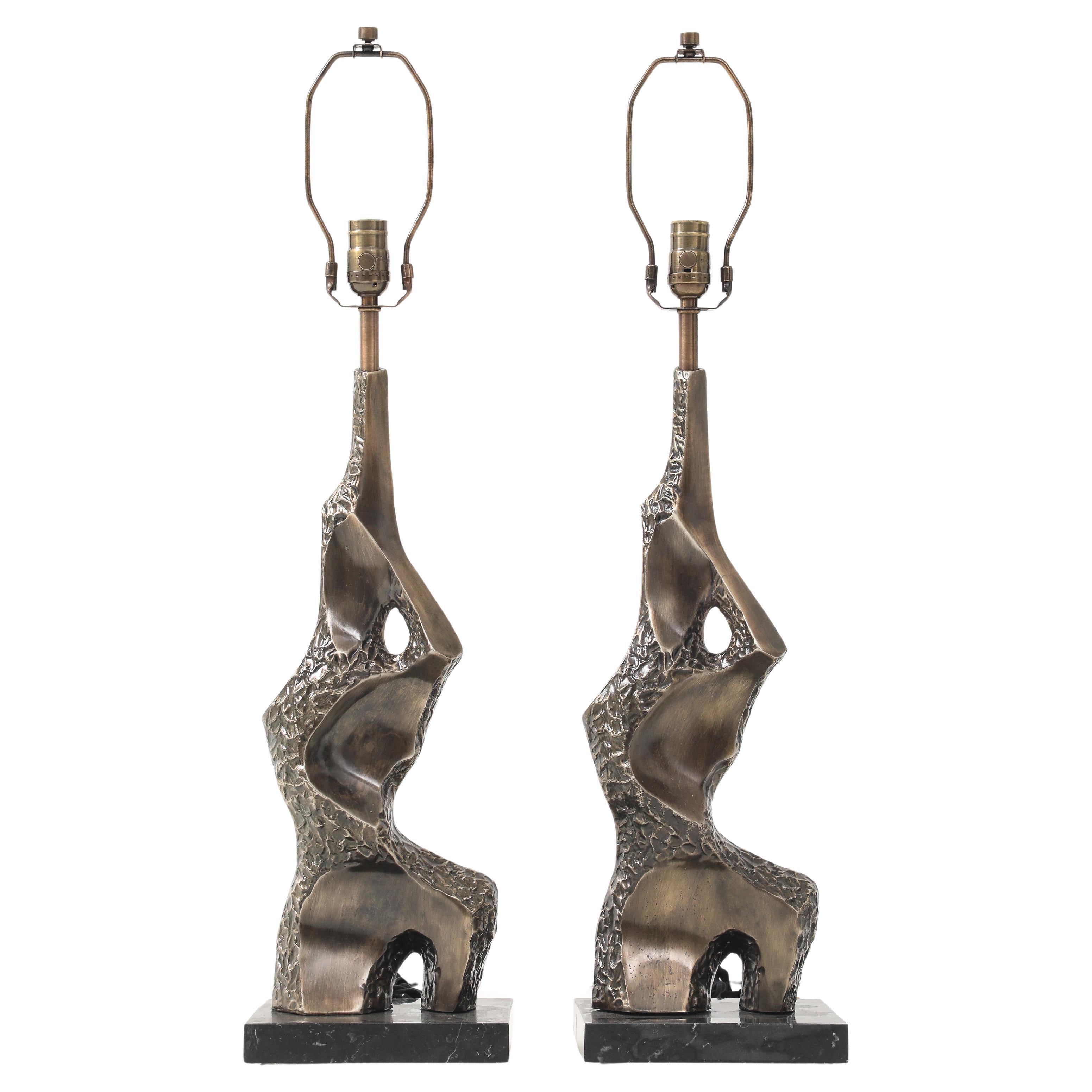 Brutalist Bronze Sculptural Lamps