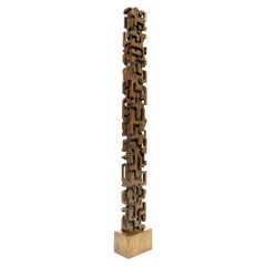 Brutalist Bronze Sculpture in Abstract Tower Form