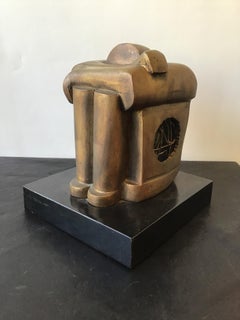 Brutalist Bronze Sculpture of Sitting Man Signed Angelo
