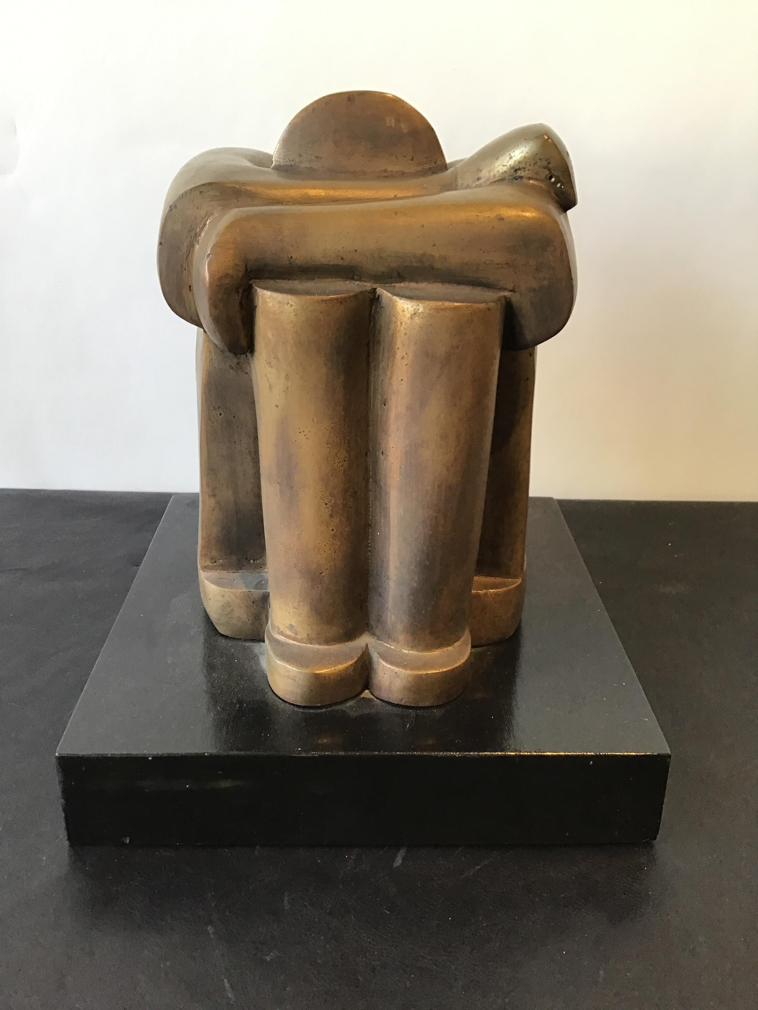 Brutalist Bronze Sculpture of Sitting Man Signed Angelo For Sale 2