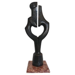 Brutalist Bronze Sculpture on red marble base by unknown artist, Yugoslavia 1970