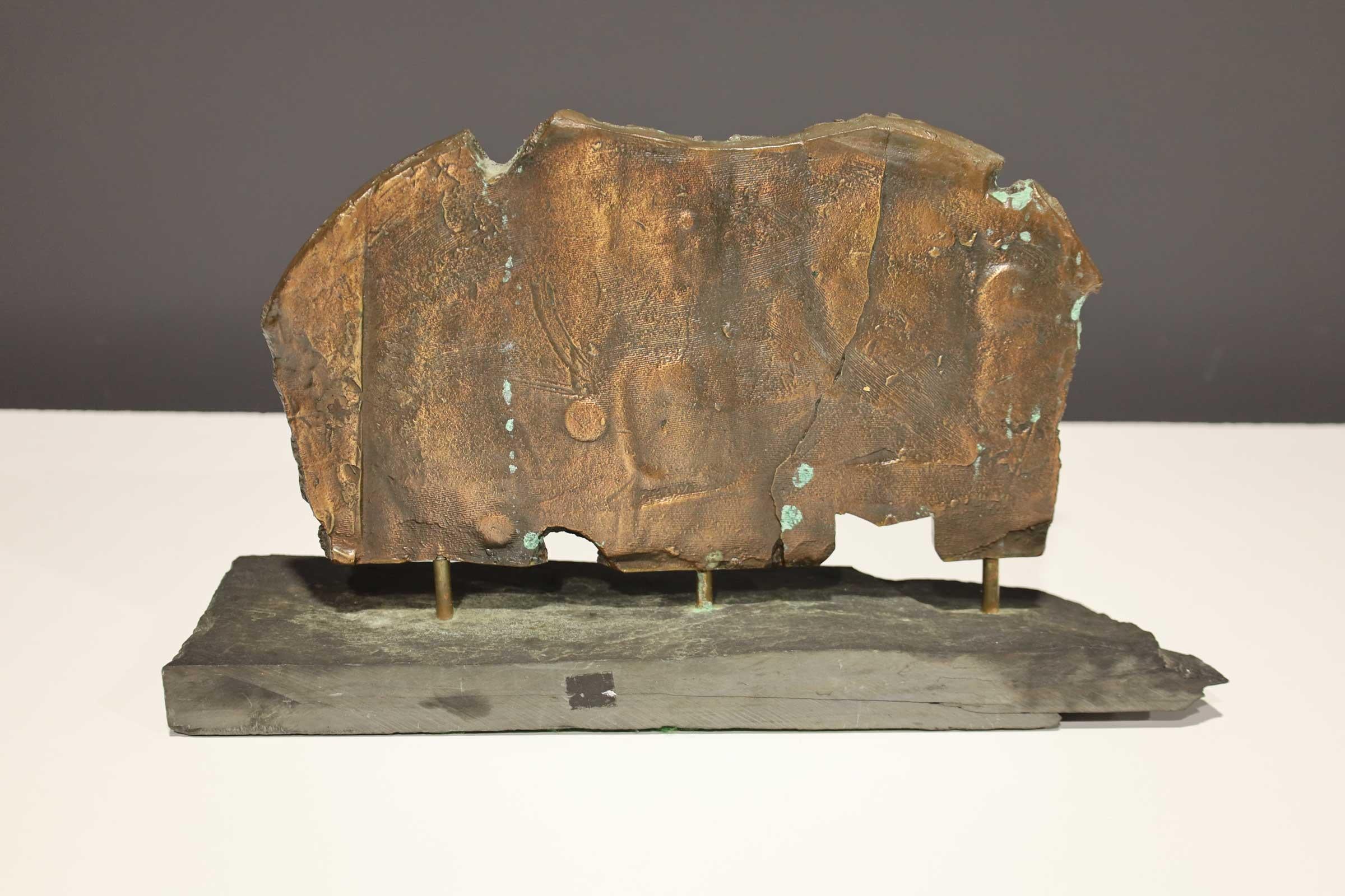 20th Century Brutalist Bronze Sculpture on Stand with Sedimentary Base For Sale