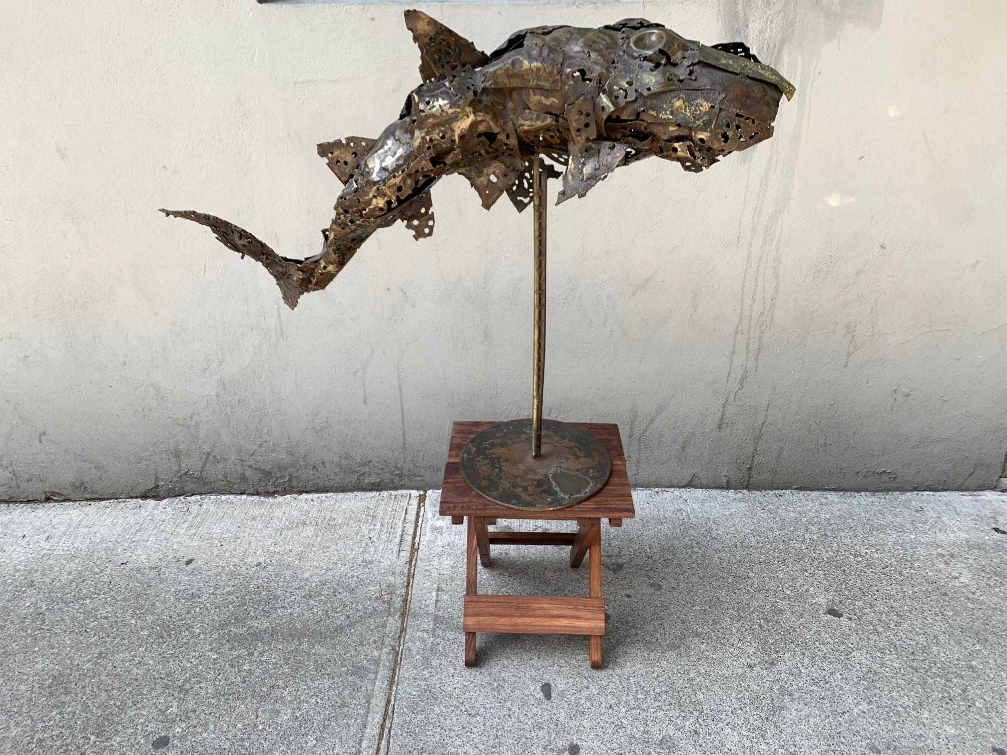 Brutalist Bronze Shark Sculpture 7