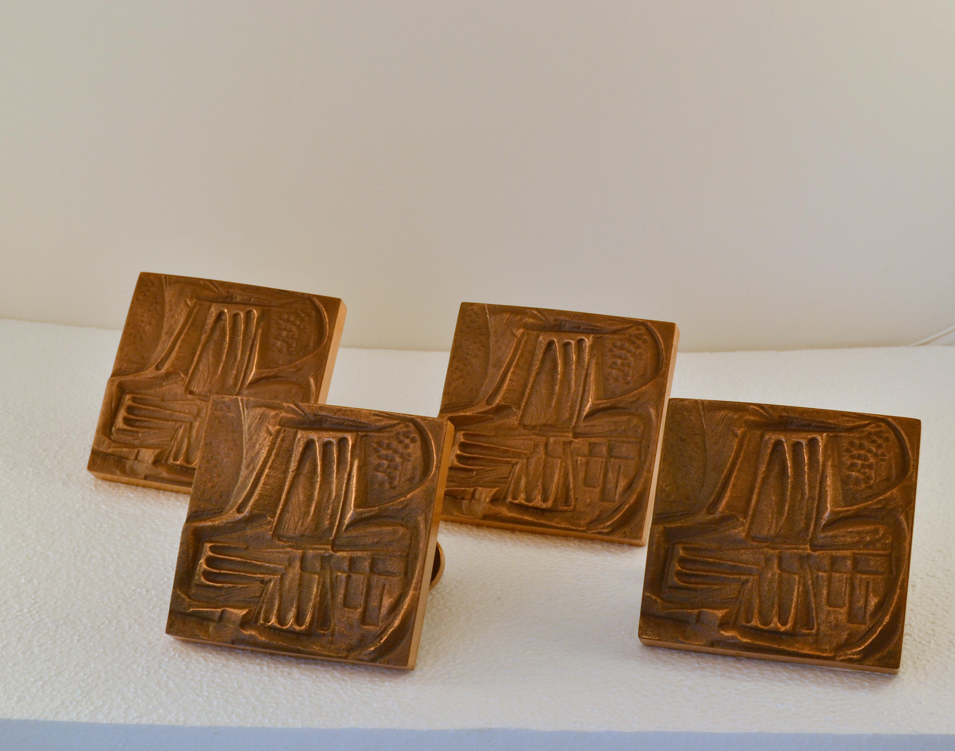 Brutalist Square Bronze Push Pull Door Handles for Double Doors