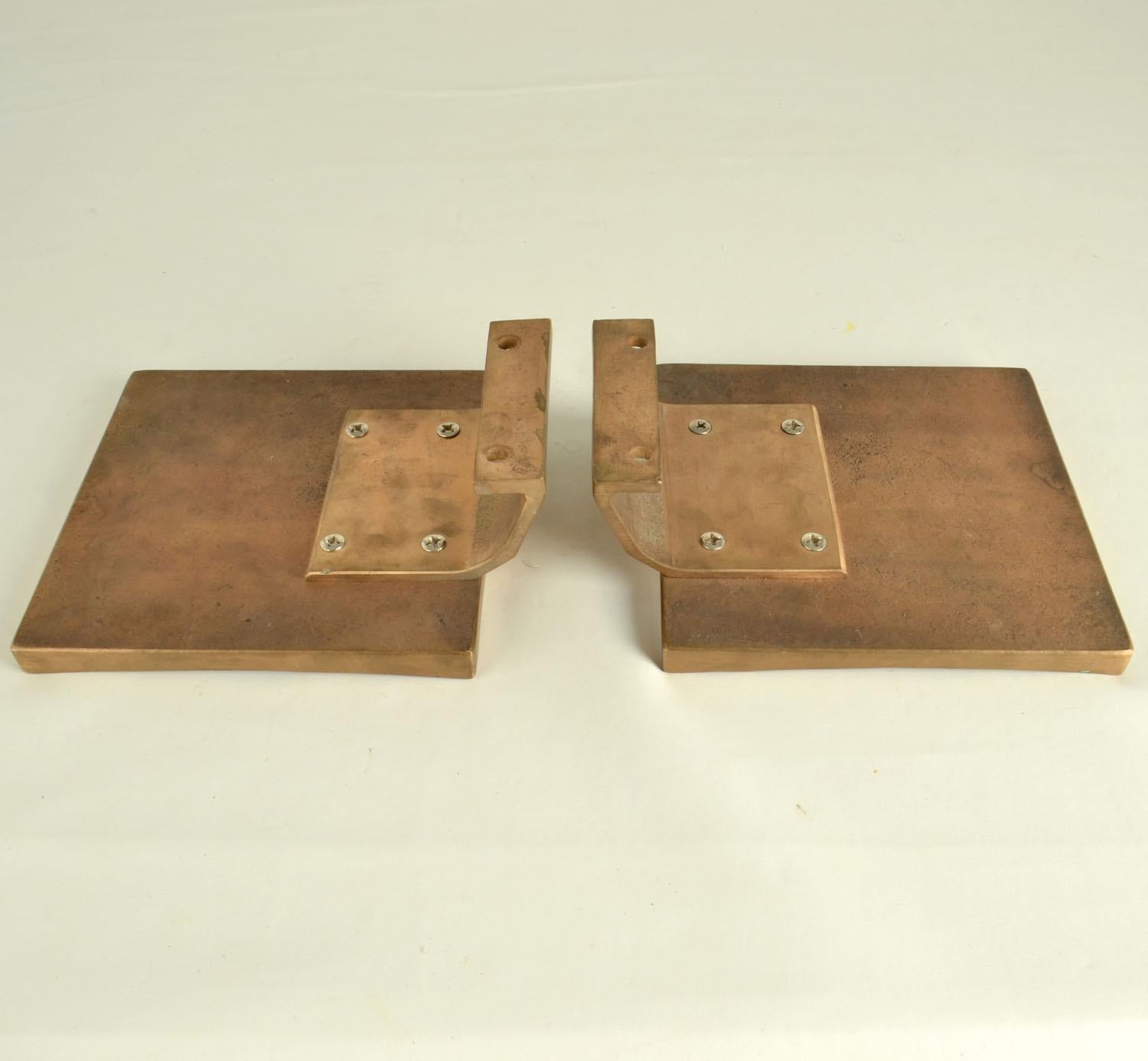 Brutalist Bronze Square Push Pull Door Handles with Embossed Relief For Sale 6