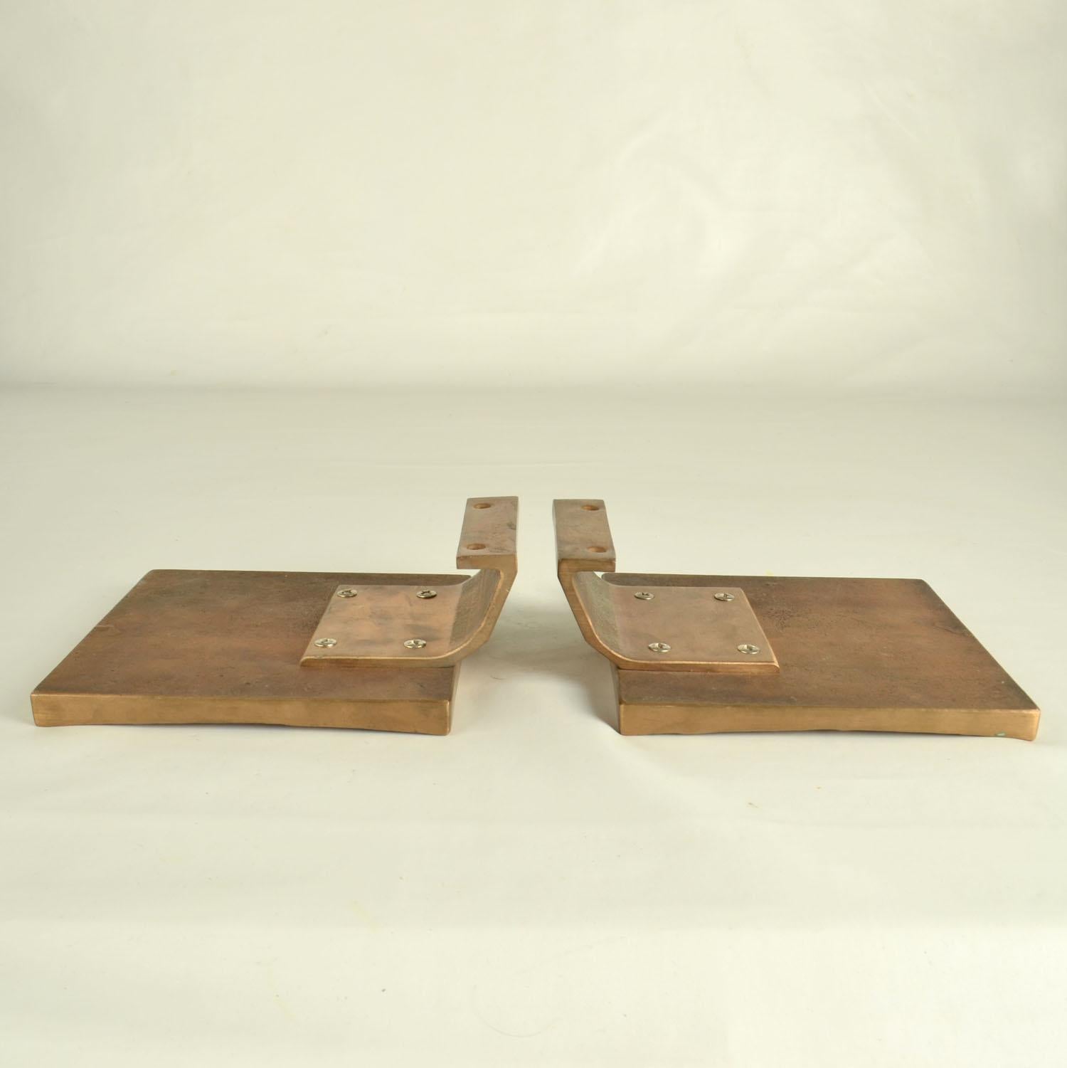 Brutalist Bronze Square Push Pull Door Handles with Embossed Relief For Sale 7
