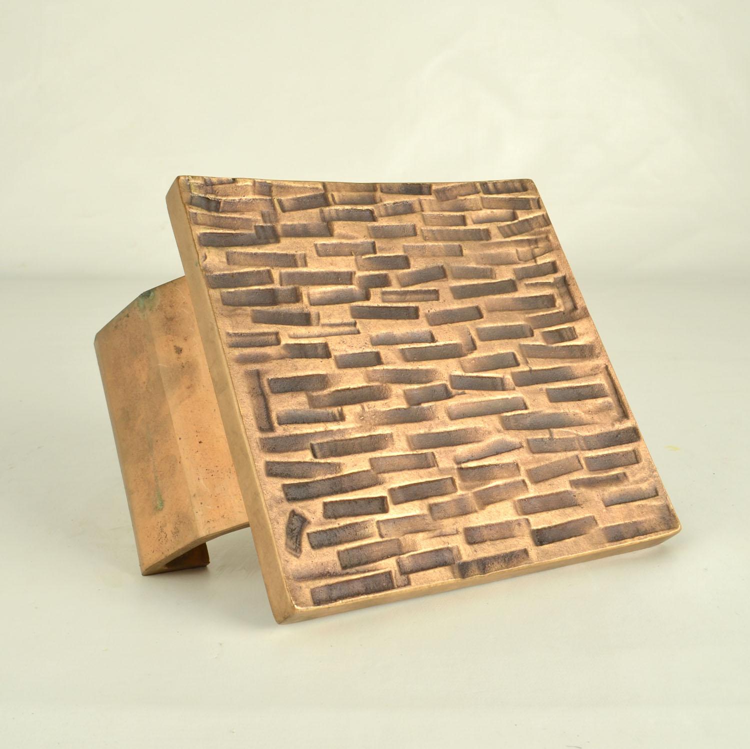 Late 20th Century Brutalist Bronze Square Push Pull Door Handles with Embossed Relief For Sale