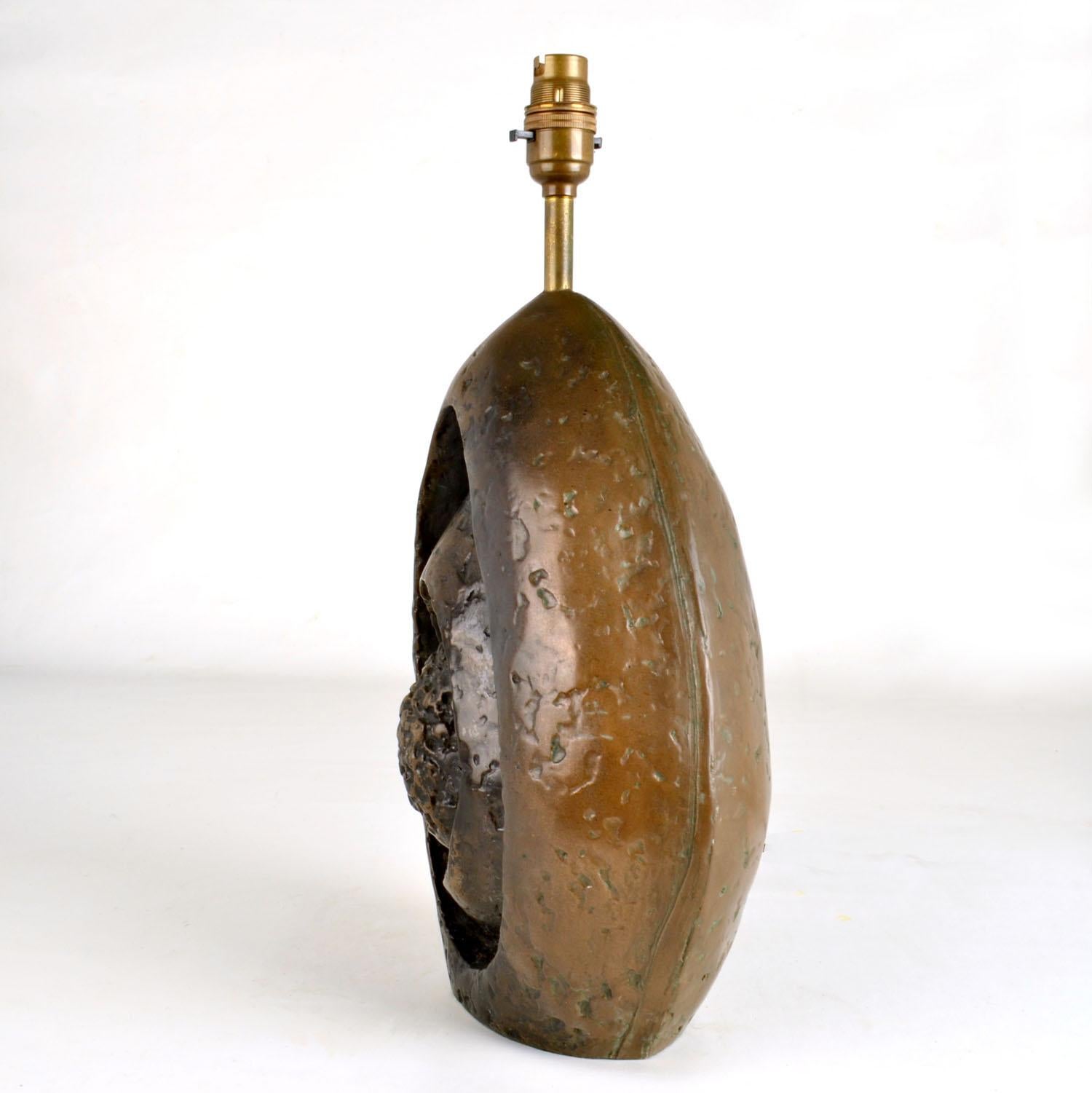 French Brutalist Bronze Table Lamp by Robert Phandeve For Sale