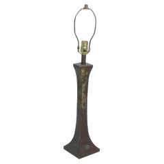 Brutalist Bronze Table Lamp Stewart Ross James for Hansen 1970 Verdigris Patina