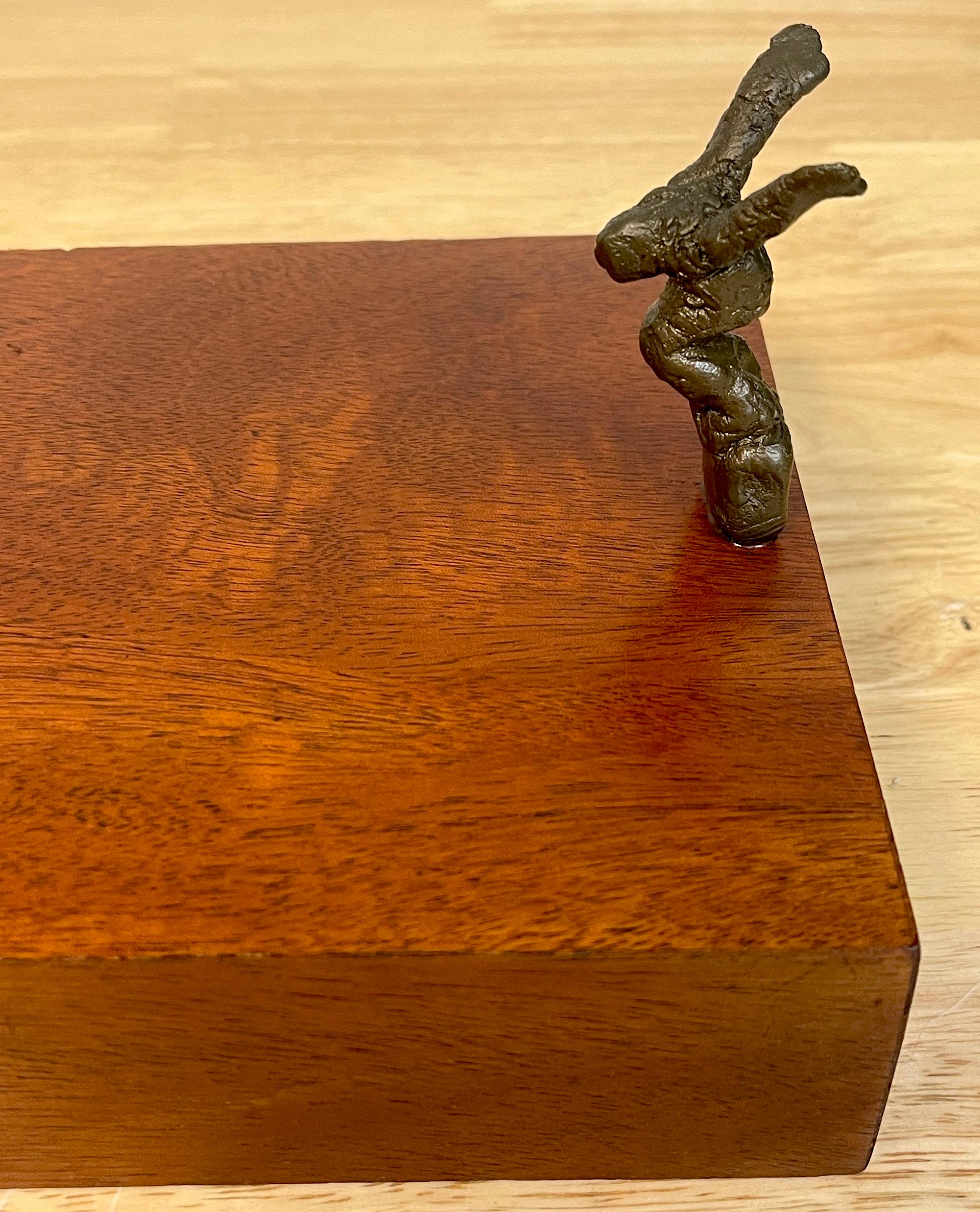 Stained Brutalist Bronze Table Sculpture 'I'll Catch You', Unsigned For Sale
