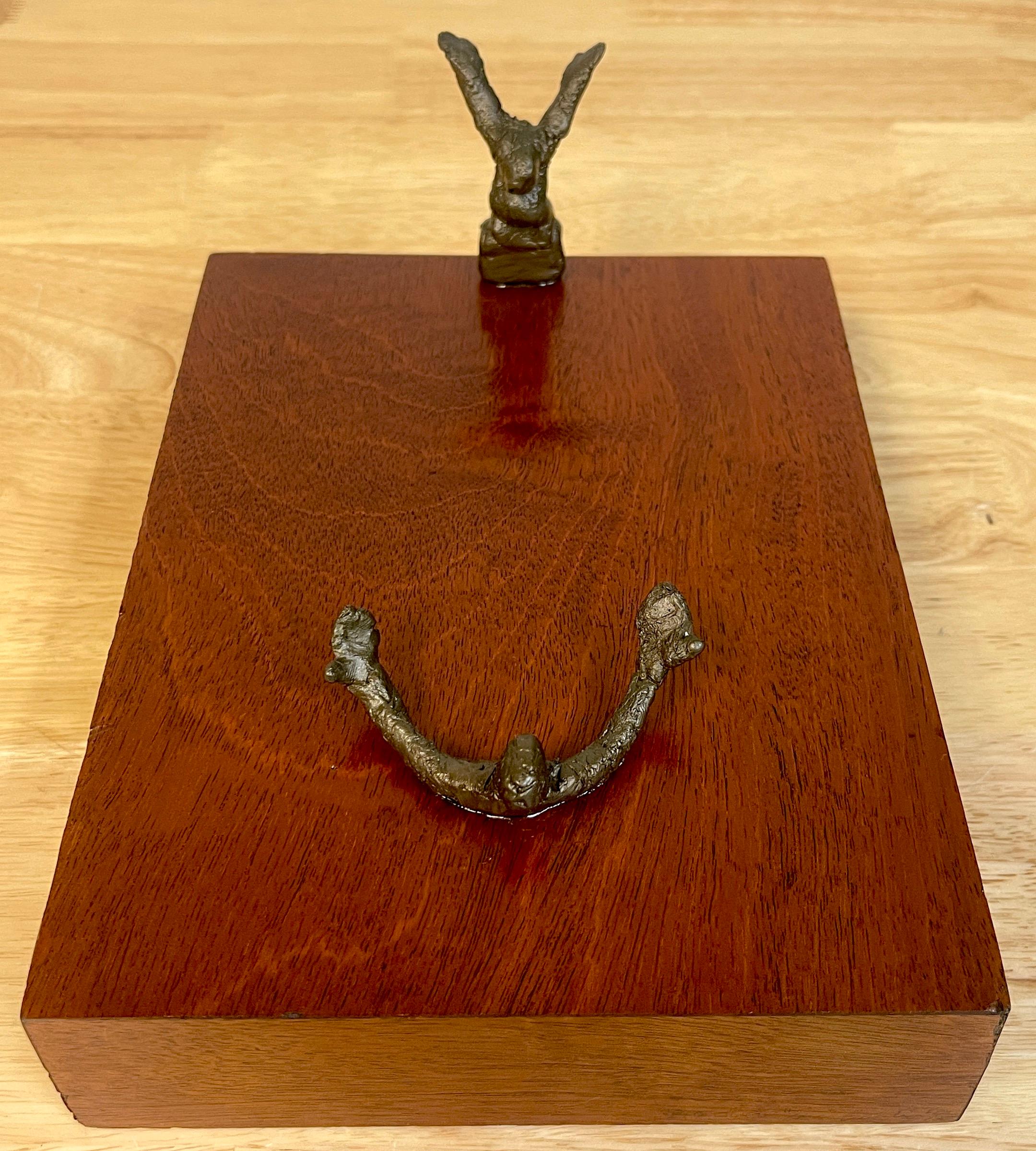 Brutalist Bronze Table Sculpture 'I'll Catch You', Unsigned In Good Condition For Sale In West Palm Beach, FL