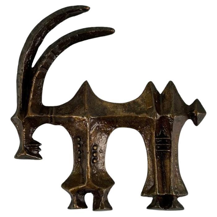 Brutalist Bronze Wall Aries Ornamentation Designed by Zoltan Pap - MCM For Sale