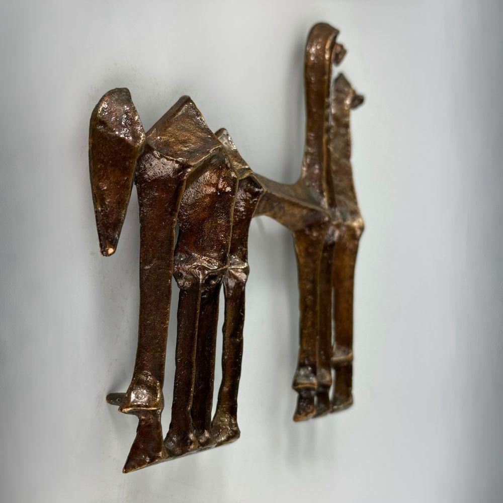 Hungarian Brutalist Bronze Wall Camel Ornamentation Designed by Zoltan Pap - MCM For Sale