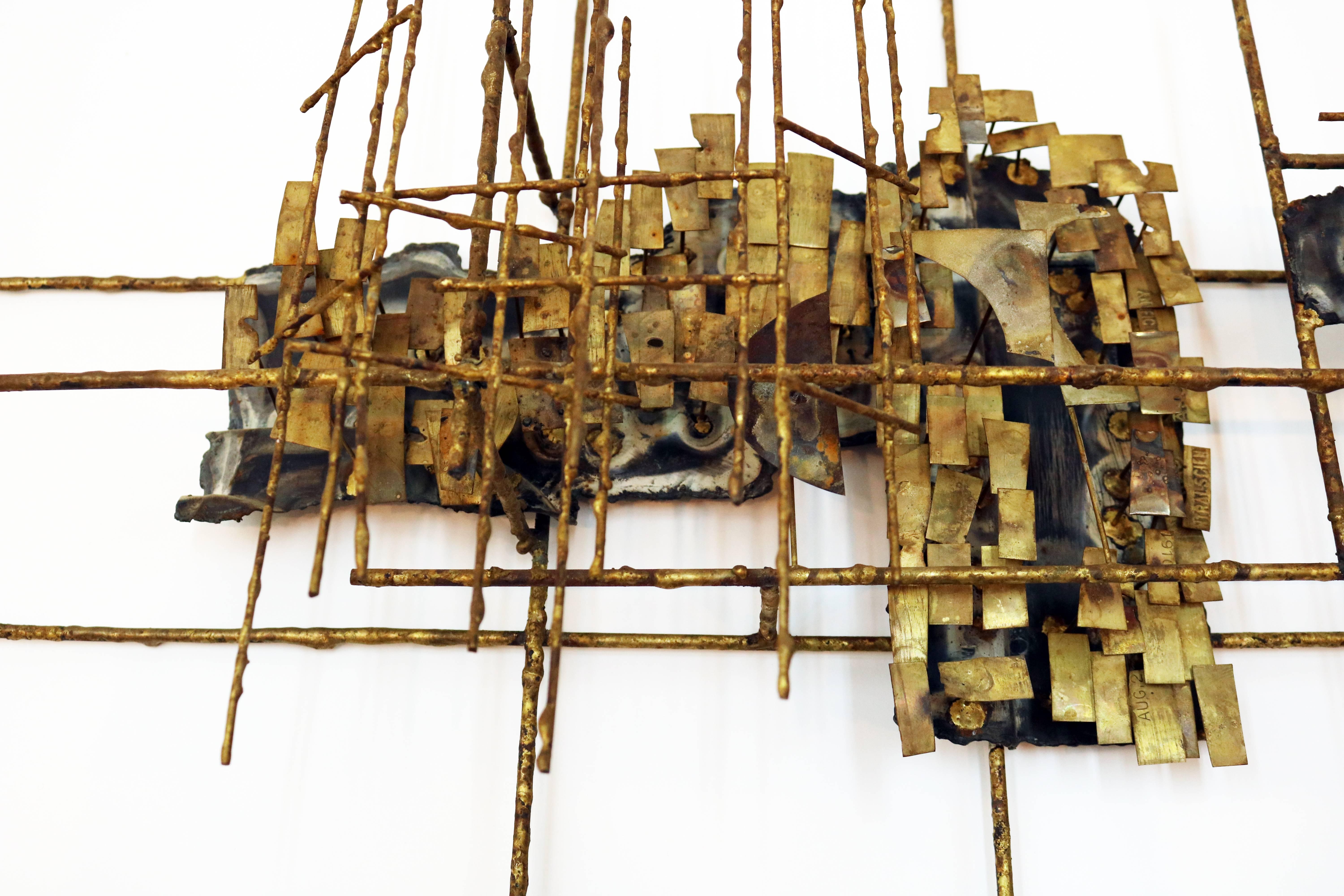 Brutalist Bronzed Metal Wall Sculpture Attributed to Marc Creates 6