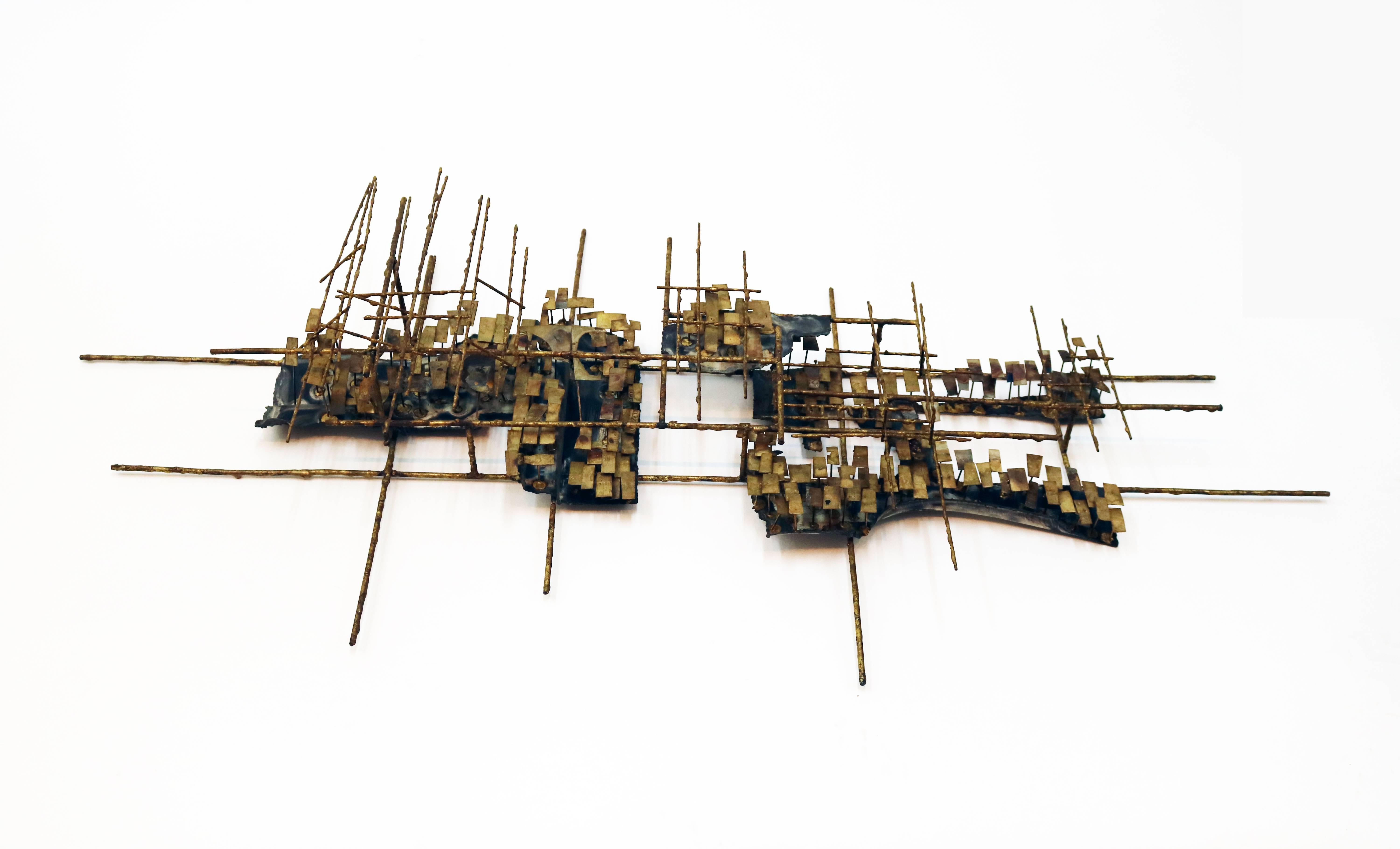 Brutalist Bronzed Metal Wall Sculpture Attributed to Marc Creates 1