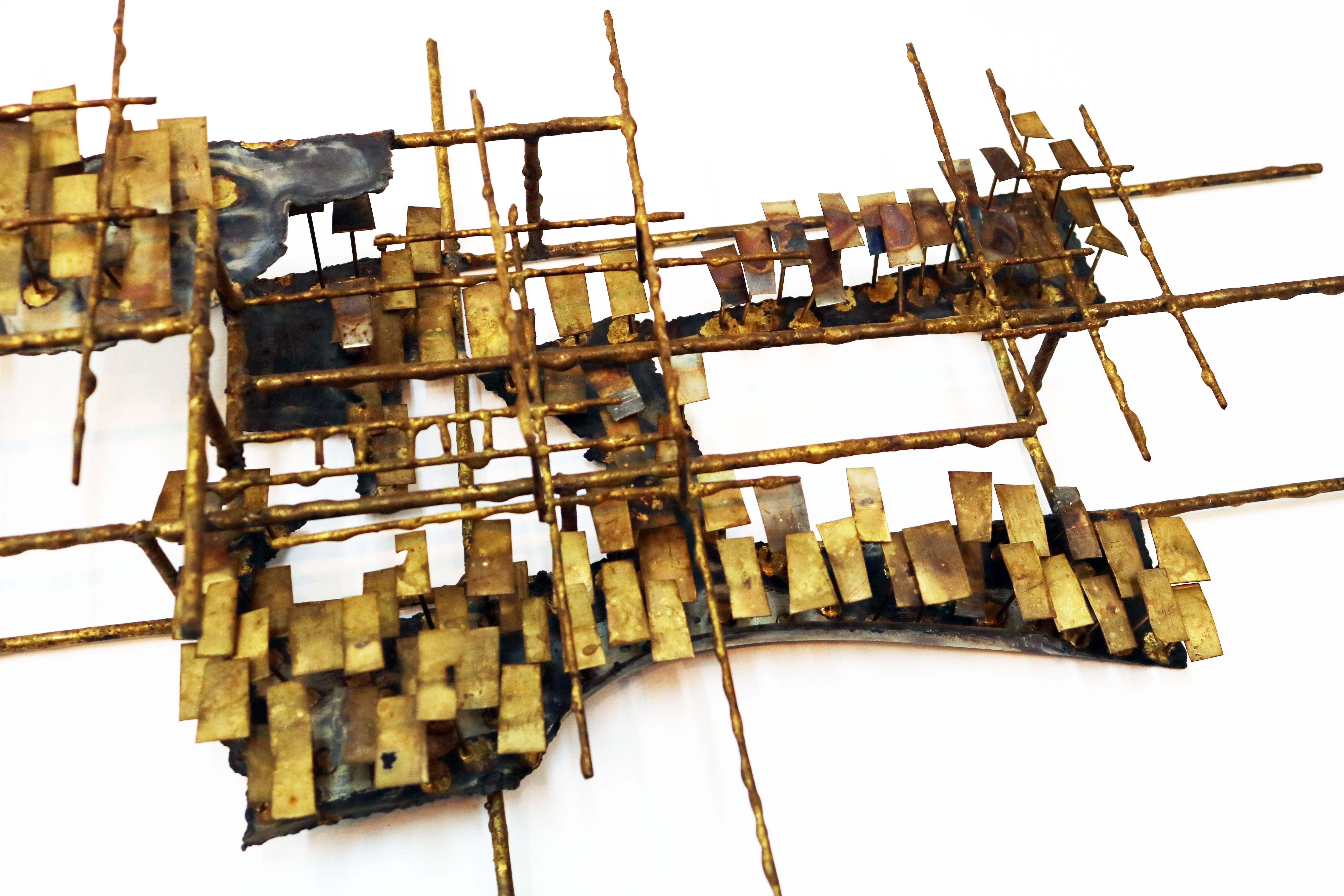 Brutalist Bronzed Metal Wall Sculpture Attributed to Marc Creates 3