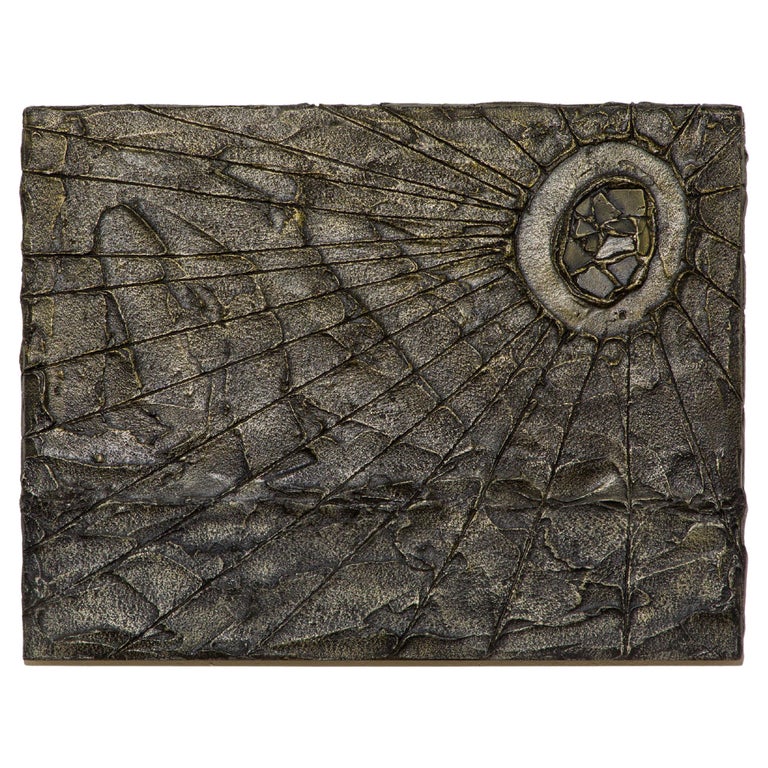 Brutalist Bronzed Resin Wall Relief Sculpture, Style of Paul Evans, c 1970s For Sale