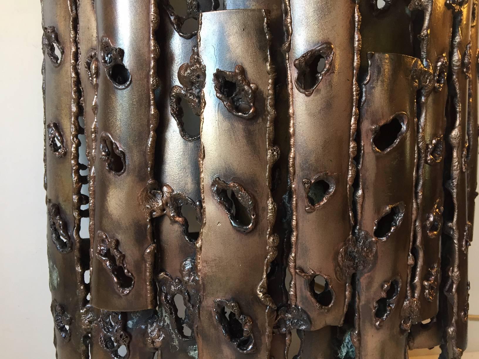 Mid-20th Century Brutalist Bronzed Steel Sconce in Marcello Fantoni Manner For Sale