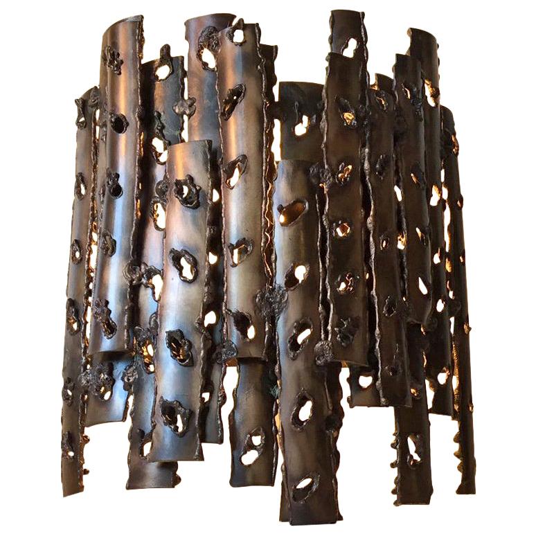 Brutalist Bronzed Steel Sconce in Marcello Fantoni Manner For Sale