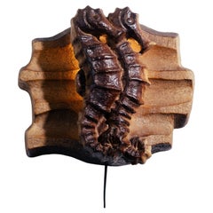 Brutalist brown ceramic Seahorse wall light sconce , 1970s