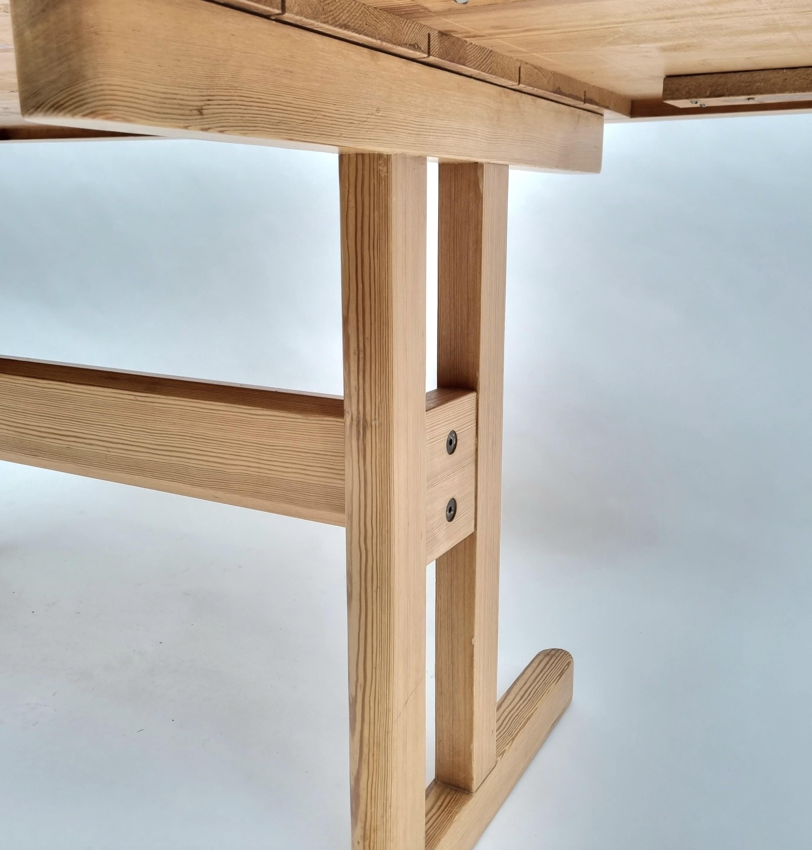 Brutalist Brown Solid Pine Dining Table or Work Desk, 1970s 1