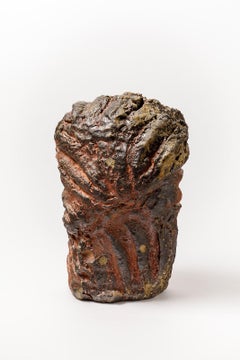Brutalist Brown Stoneware Ceramic Sculpture Abstract Form by Hervé Rousseau