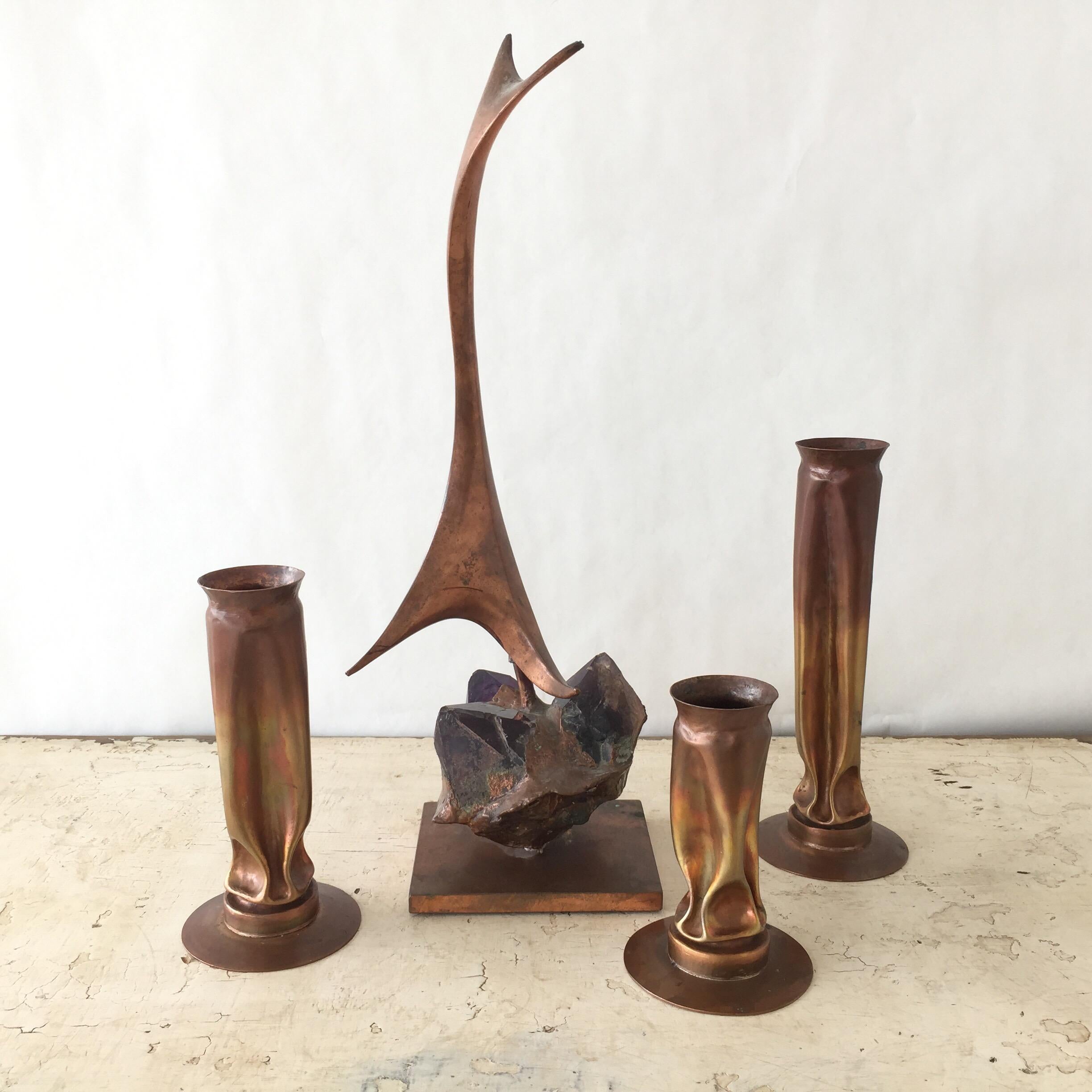 Brutalist Bud Vases by Thomas Ray Markusen in Copper For Sale 1