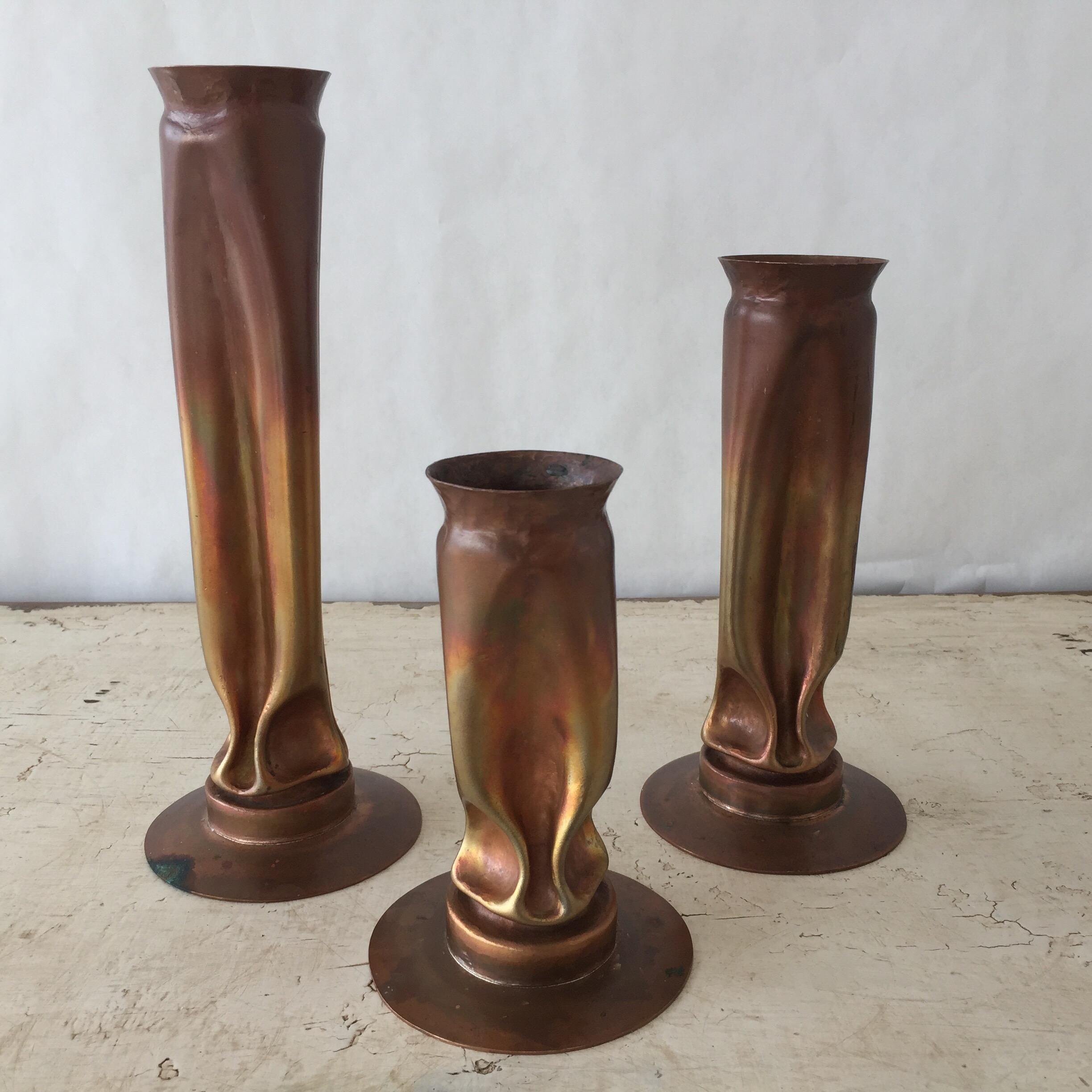 Brutalist Bud Vases by Thomas Ray Markusen in Copper For Sale 2