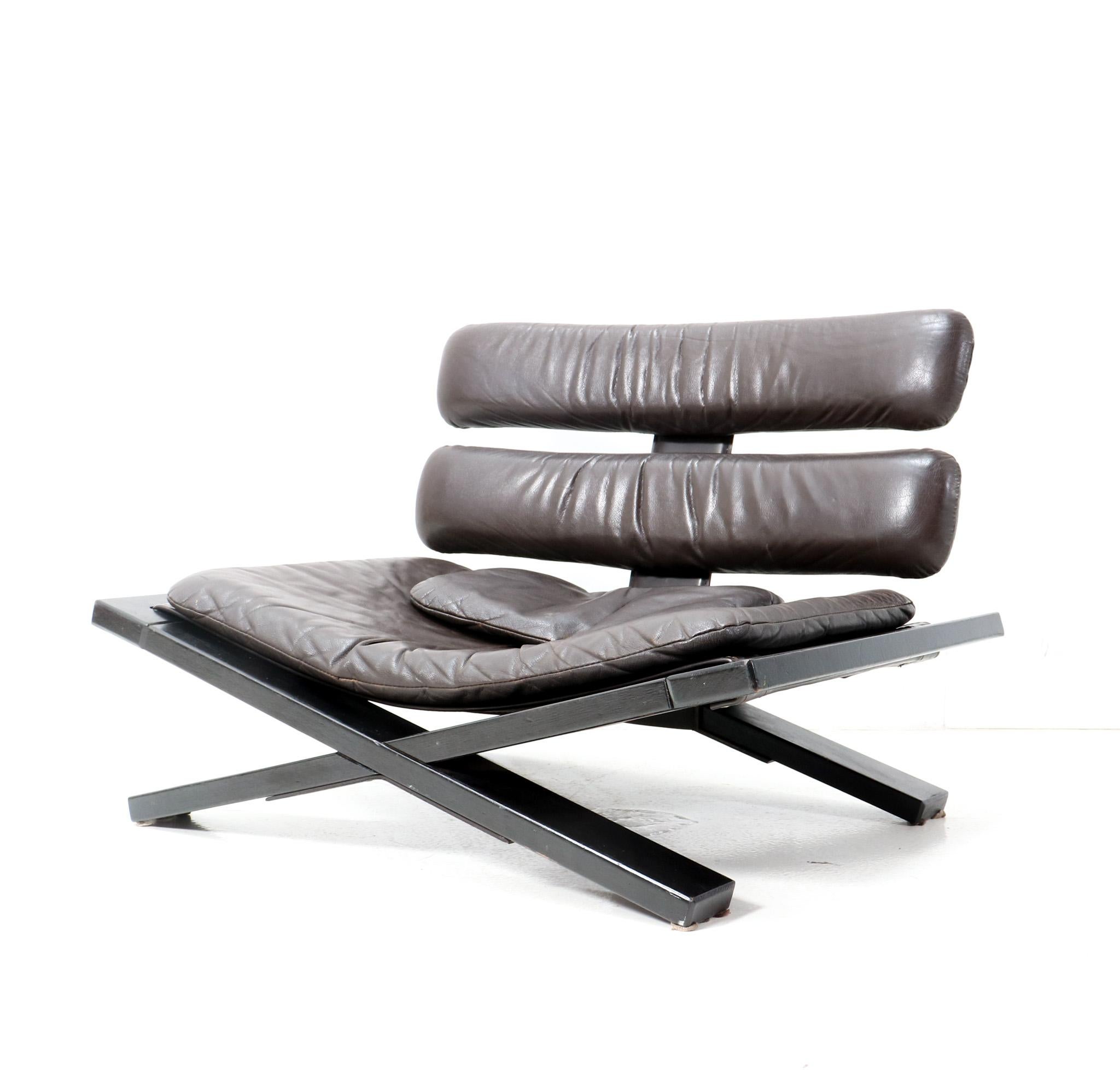 Leather Brutalist Buddha Lounge Chair by Sonja Wasseur Amsterdam, 1974