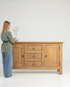Brutalist Buffet Cabinet, Honey Oak, French Design, 1970s Vintage