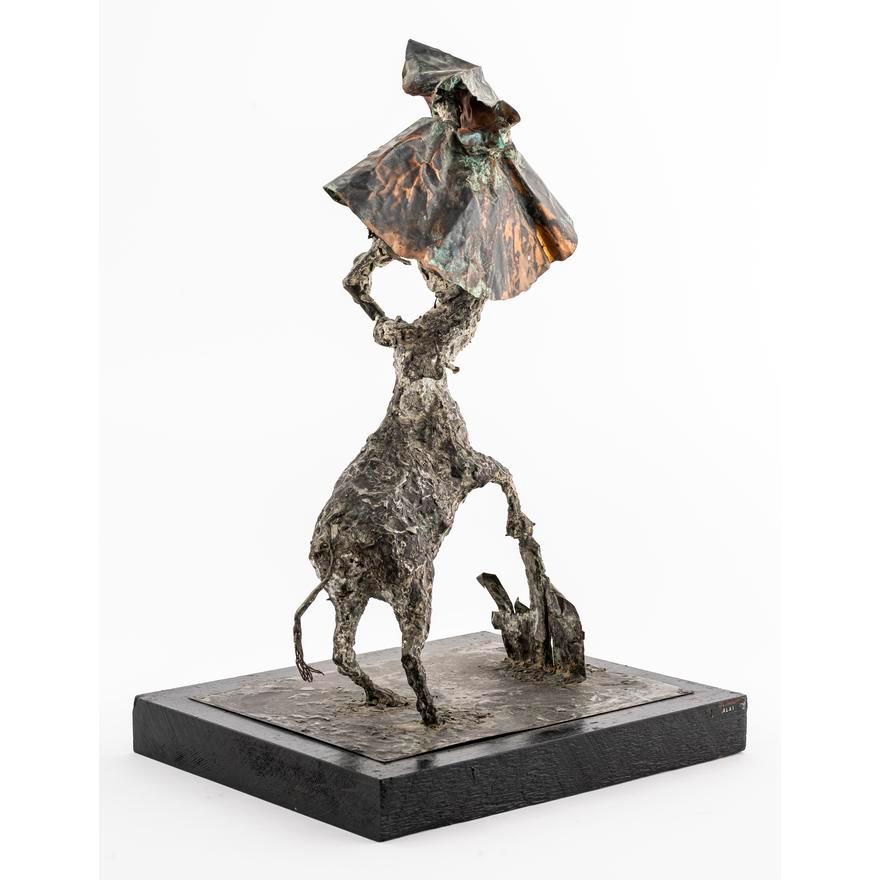 Late 20th Century Brutalist Bull Throwing Matador Sculpture For Sale