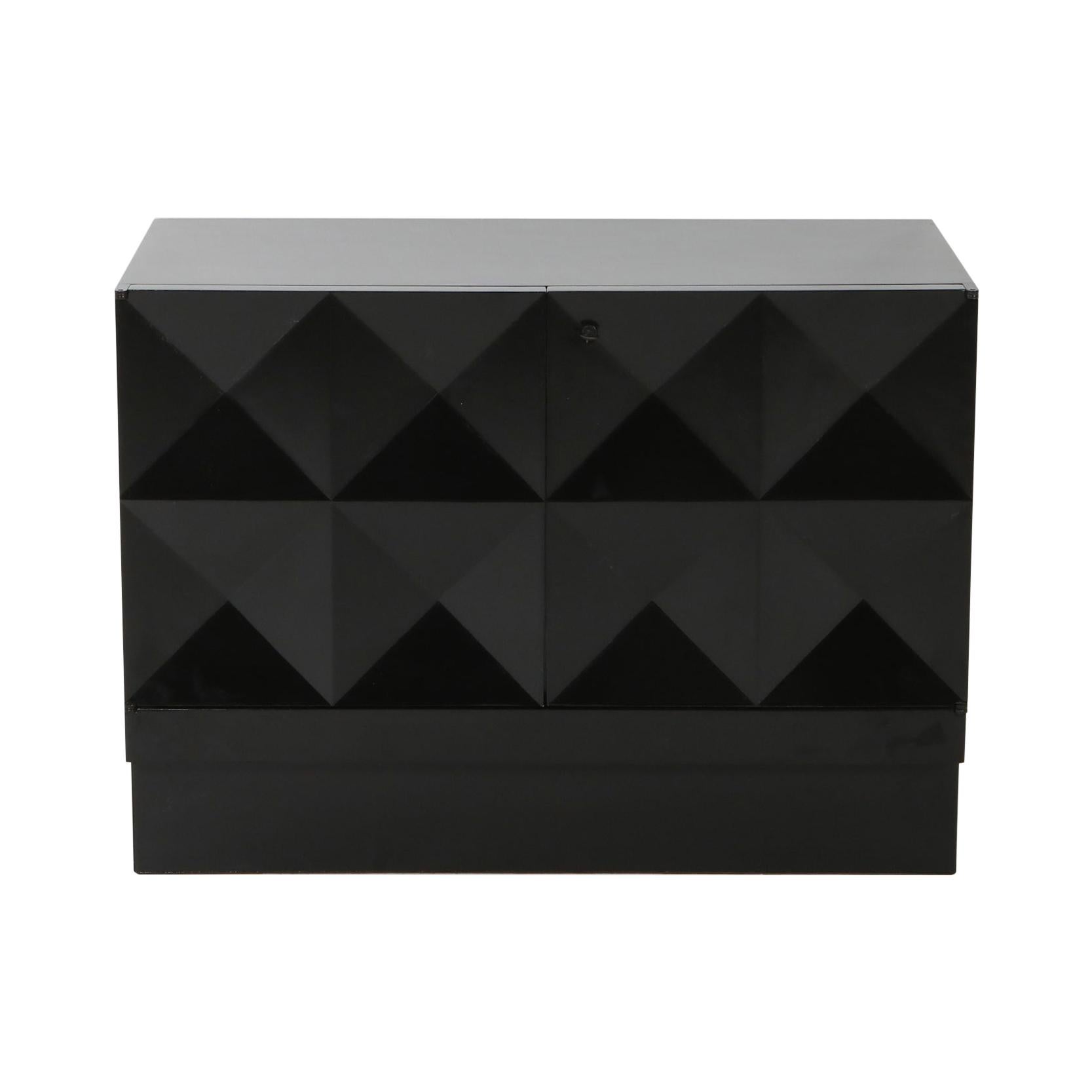 Brutalist Cabinet in Black Lacquer with Graphic Door Panels