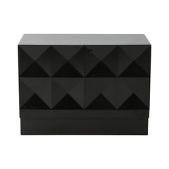 Brutalist Cabinet in Black Lacquer with Graphic Door Panels