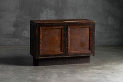 Brutalist Cabinet with Leather-Clad Doors, Africa, Mid-20th Century