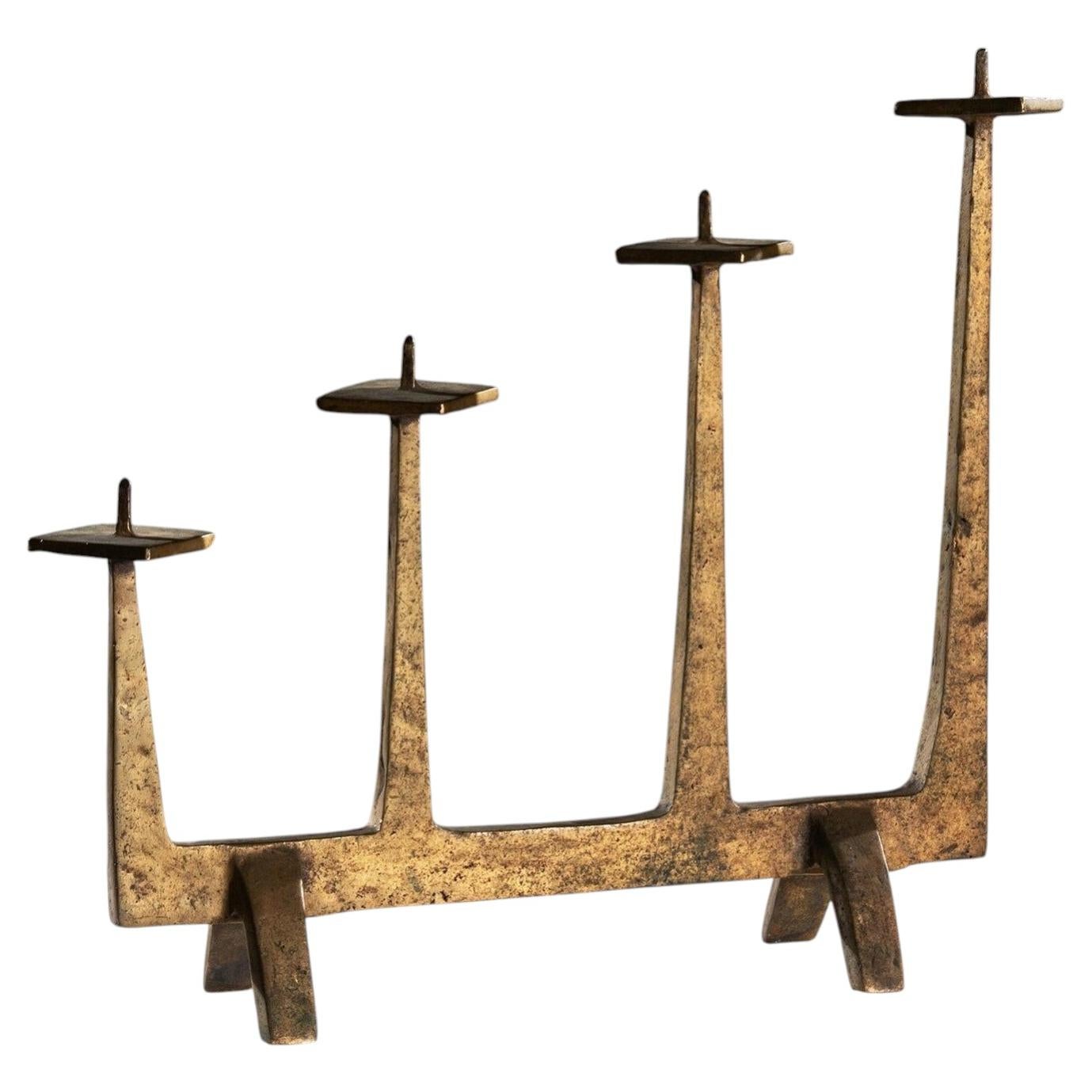 Brutalist Candelabra Candlestick 1960s after Felix Agostini In Solid Bronze