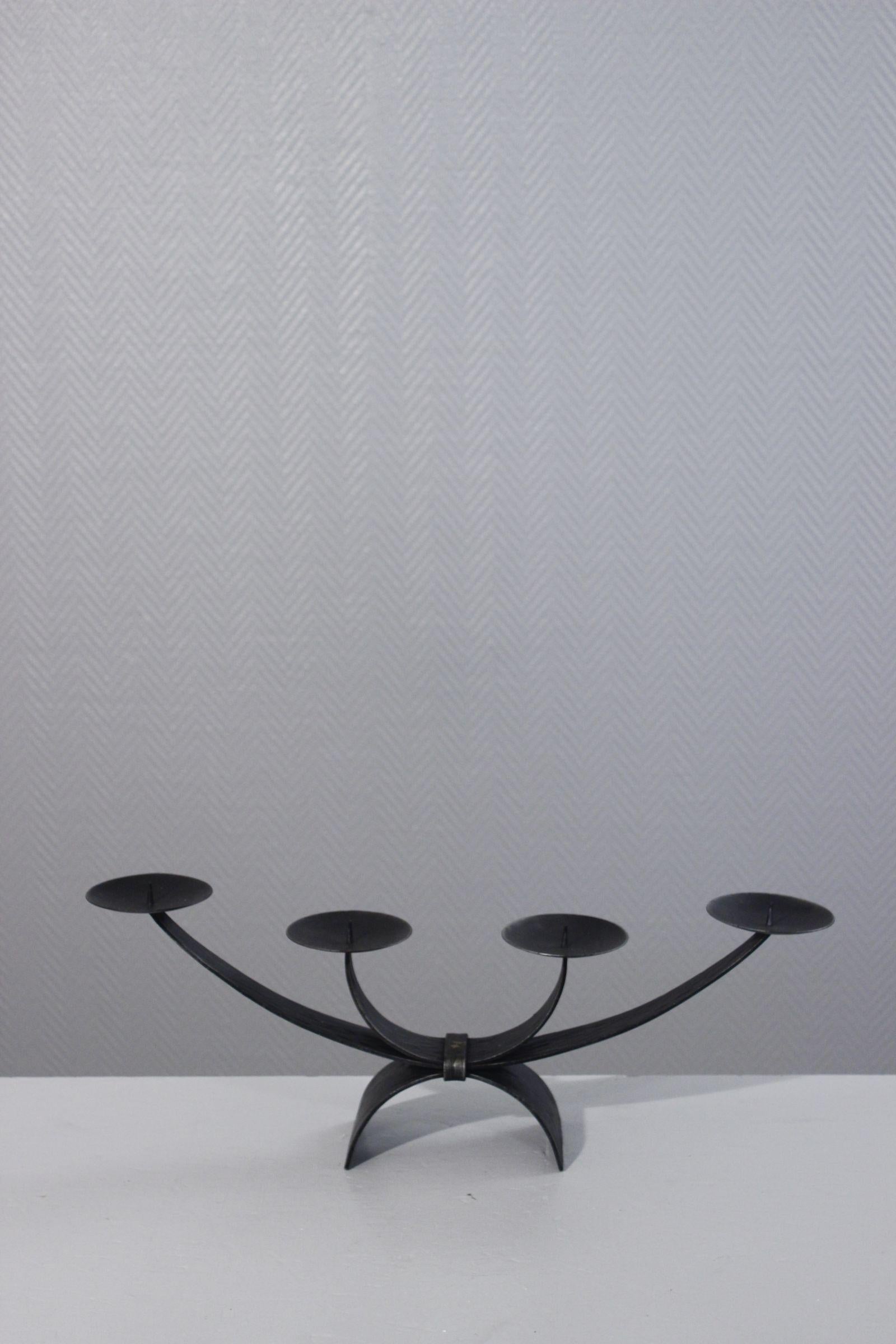 Swiss Brutalist candelabra in wrought iron by RK design, Switzerland 1970s For Sale