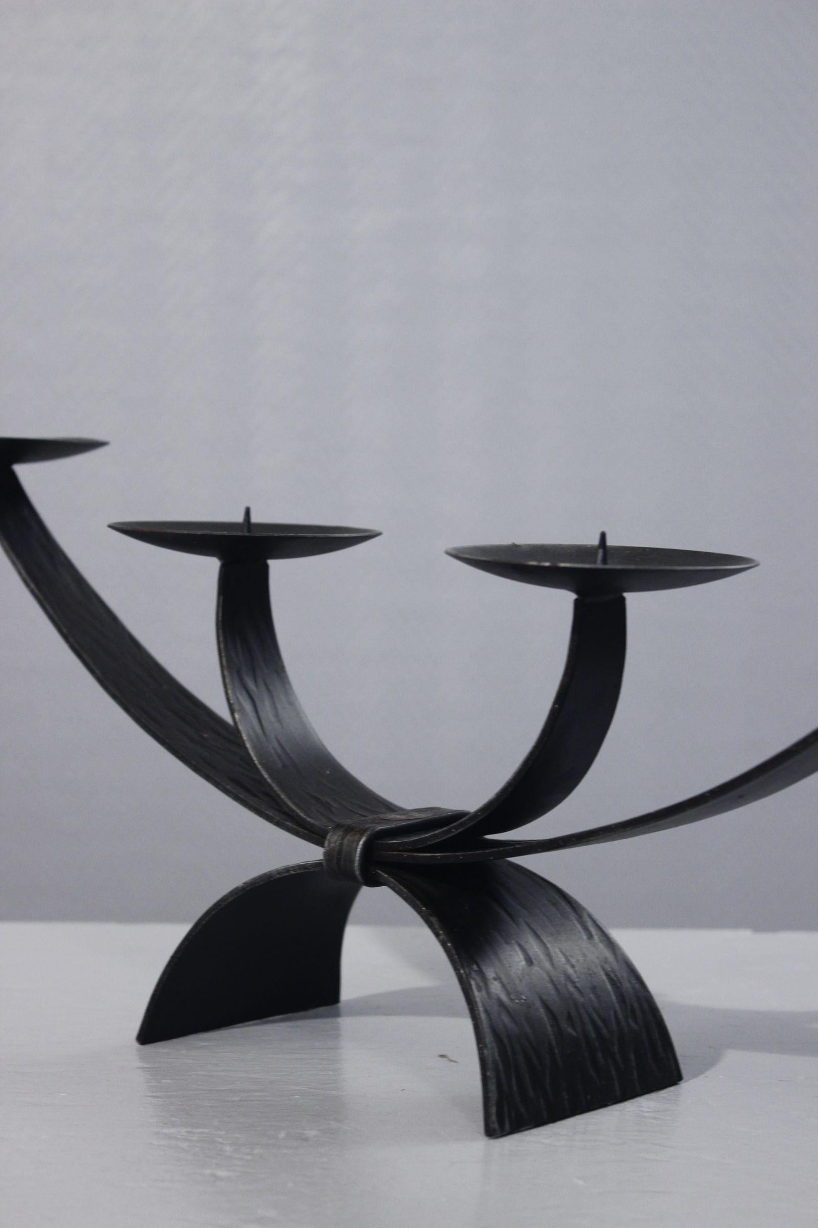 Late 20th Century Brutalist candelabra in wrought iron by RK design, Switzerland 1970s For Sale