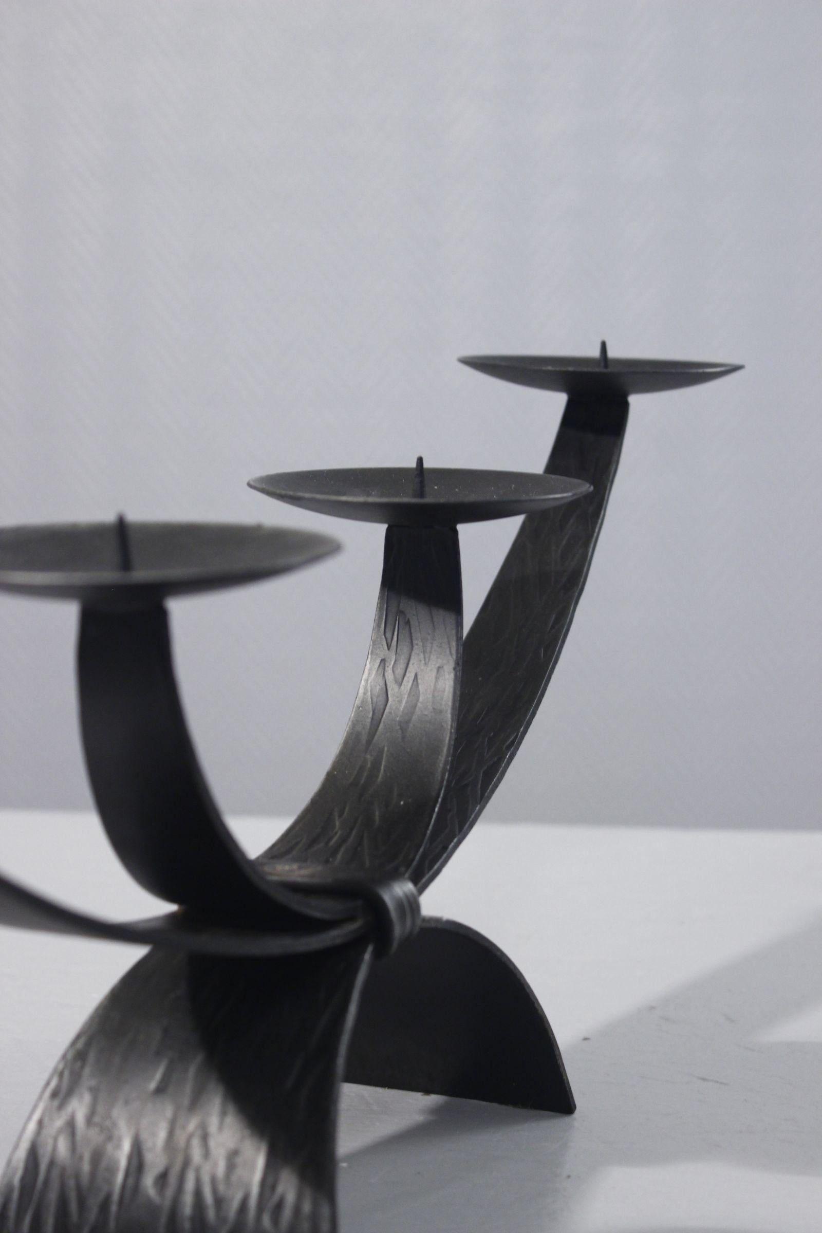 Wrought Iron Brutalist candelabra in wrought iron by RK design, Switzerland 1970s For Sale