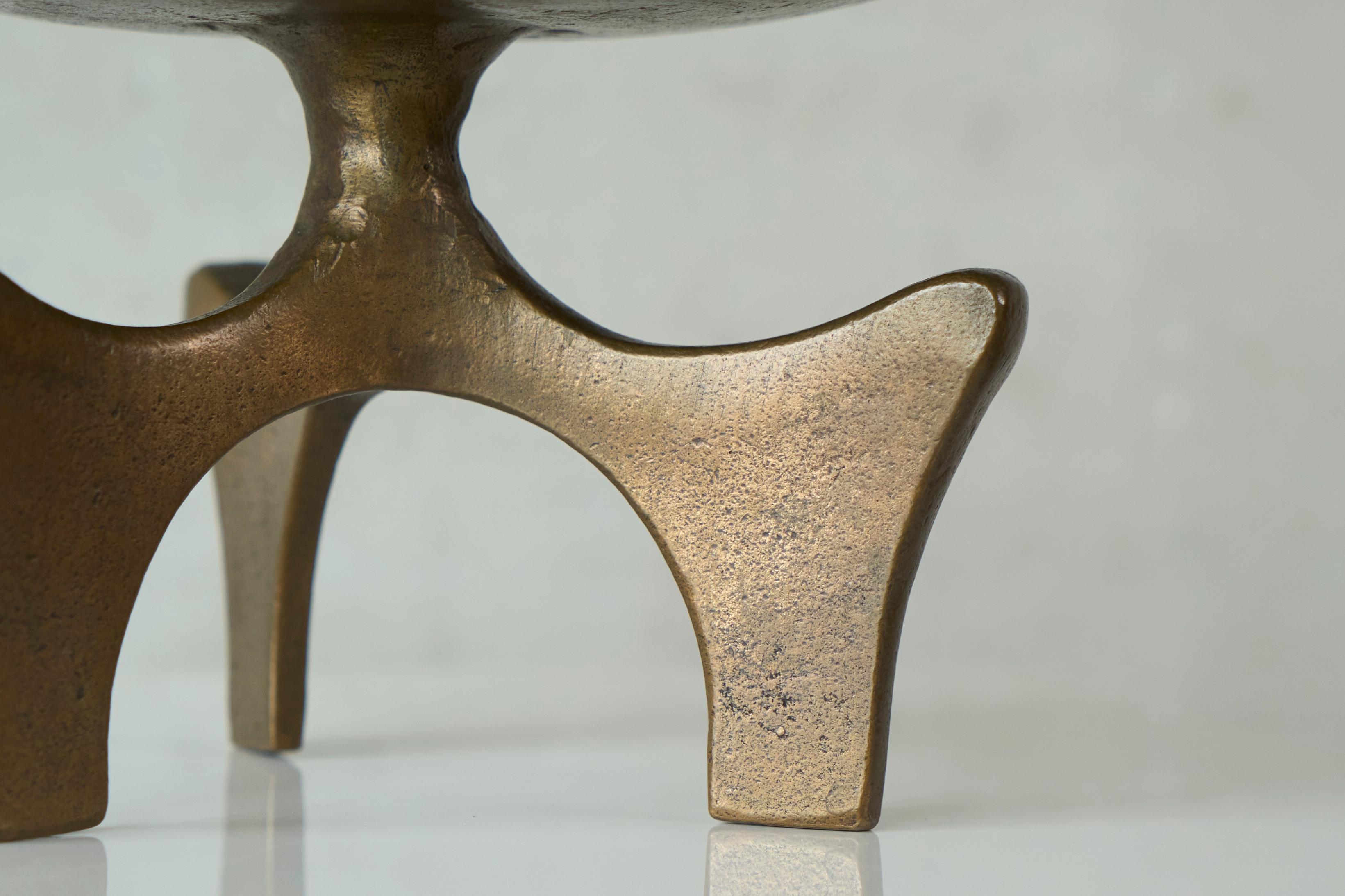 European Brutalist Candle Holder in Patinated Sand Cast Brass 1960s For Sale