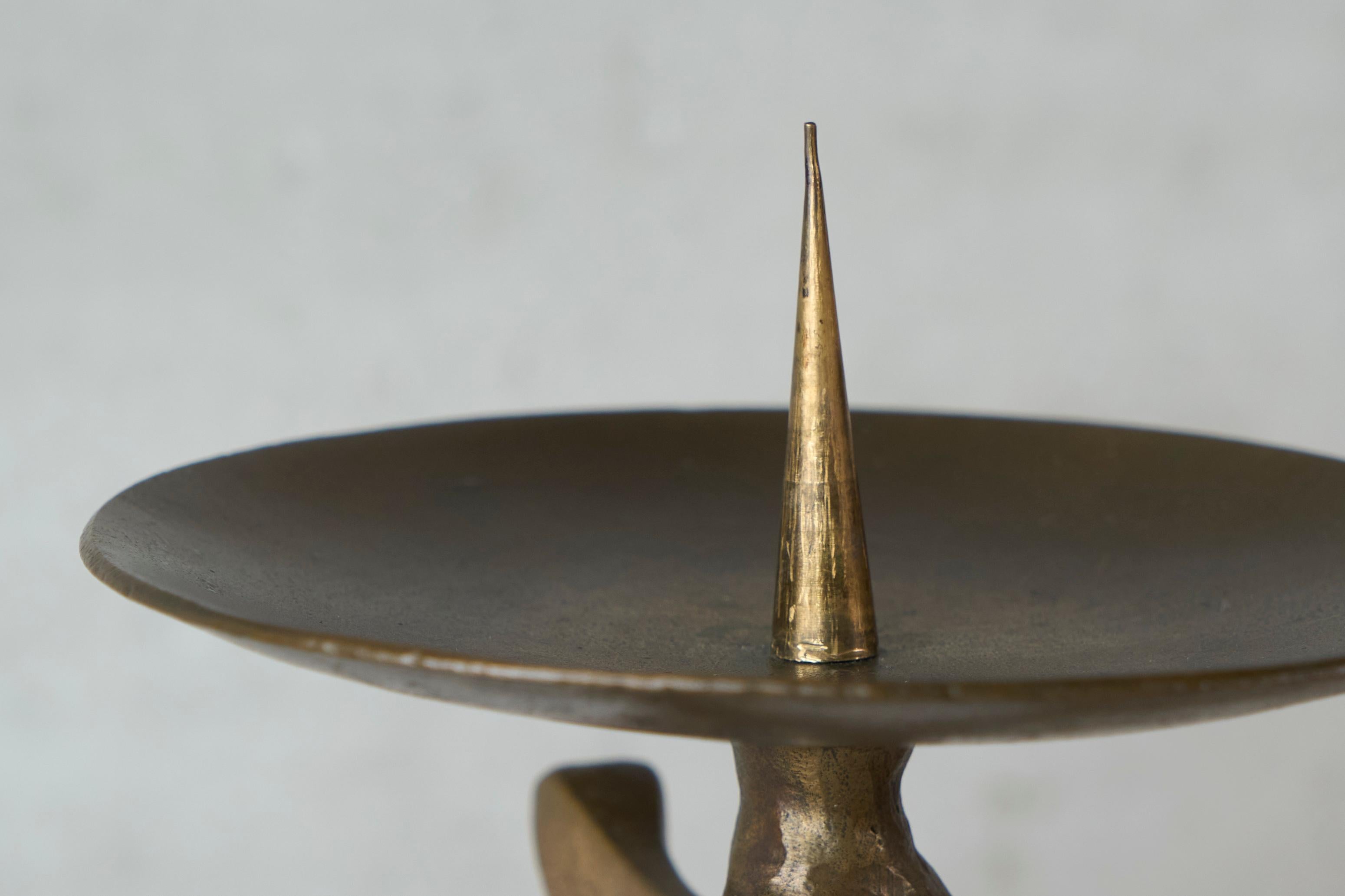 Brutalist Candle Holder in Patinated Sand Cast Brass 1960s For Sale 2