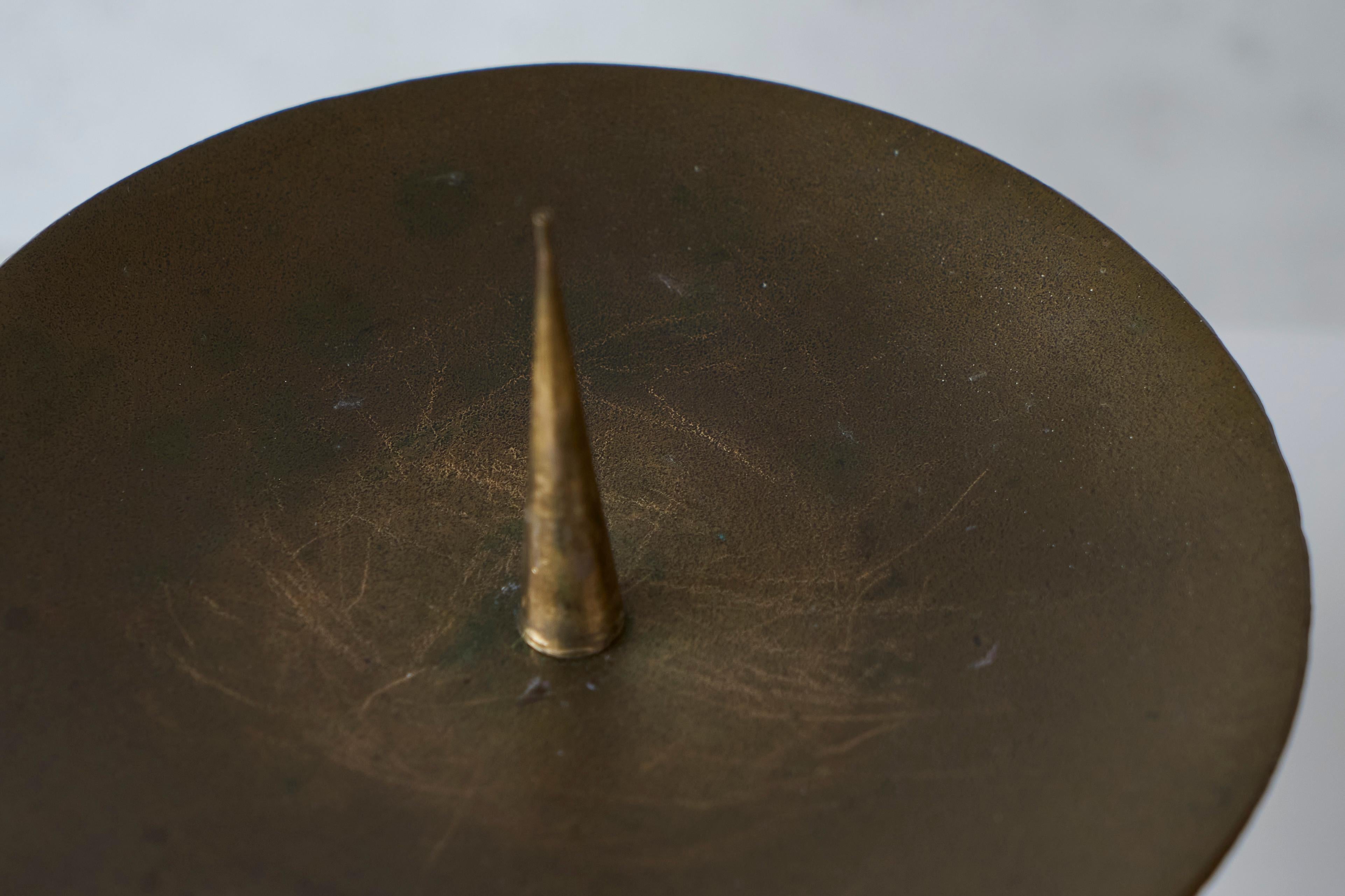 Brutalist Candle Holder in Patinated Sand Cast Brass 1960s For Sale 3