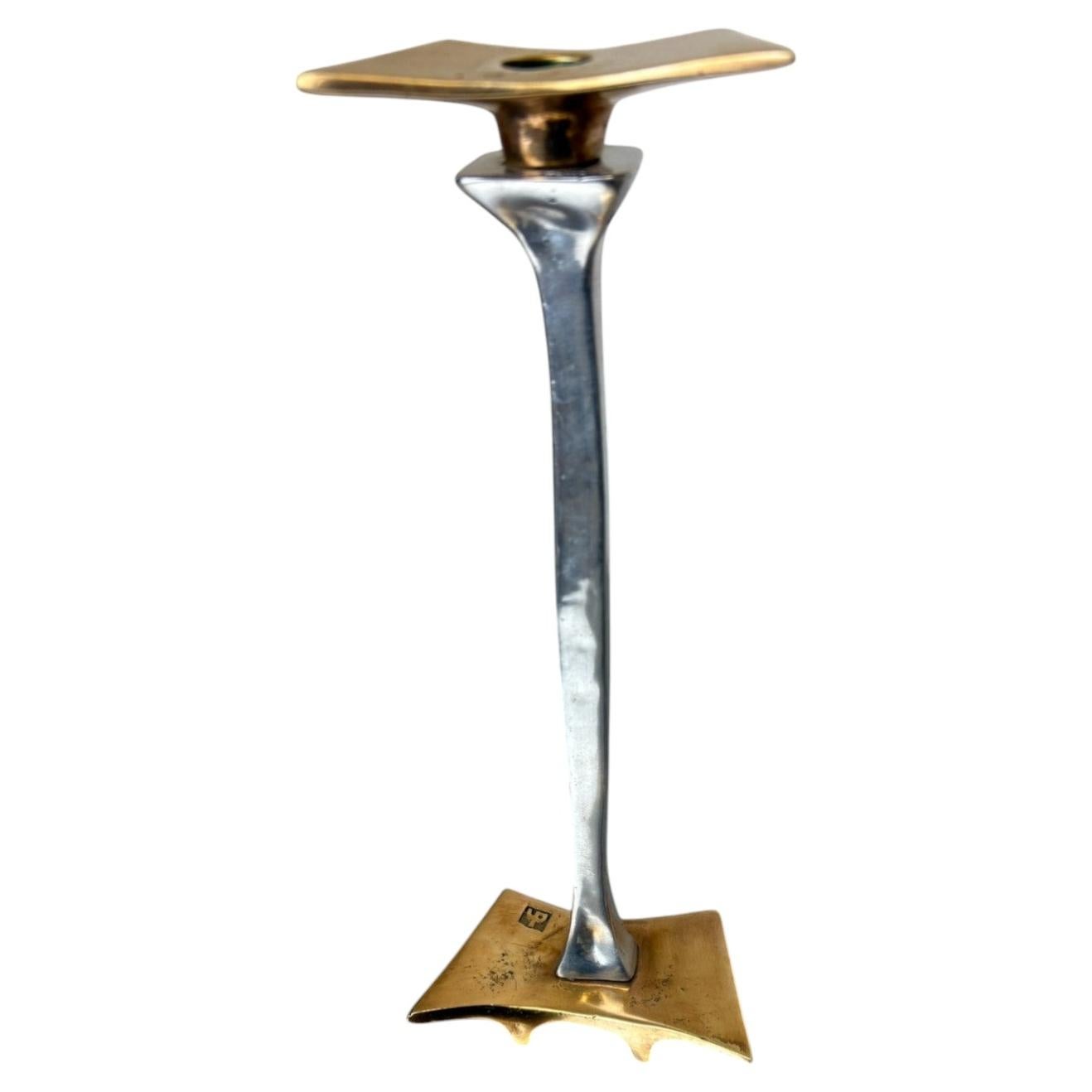 Brutalist Candleholder by David Marshall, bronze and aluminum, Spain, 1970's