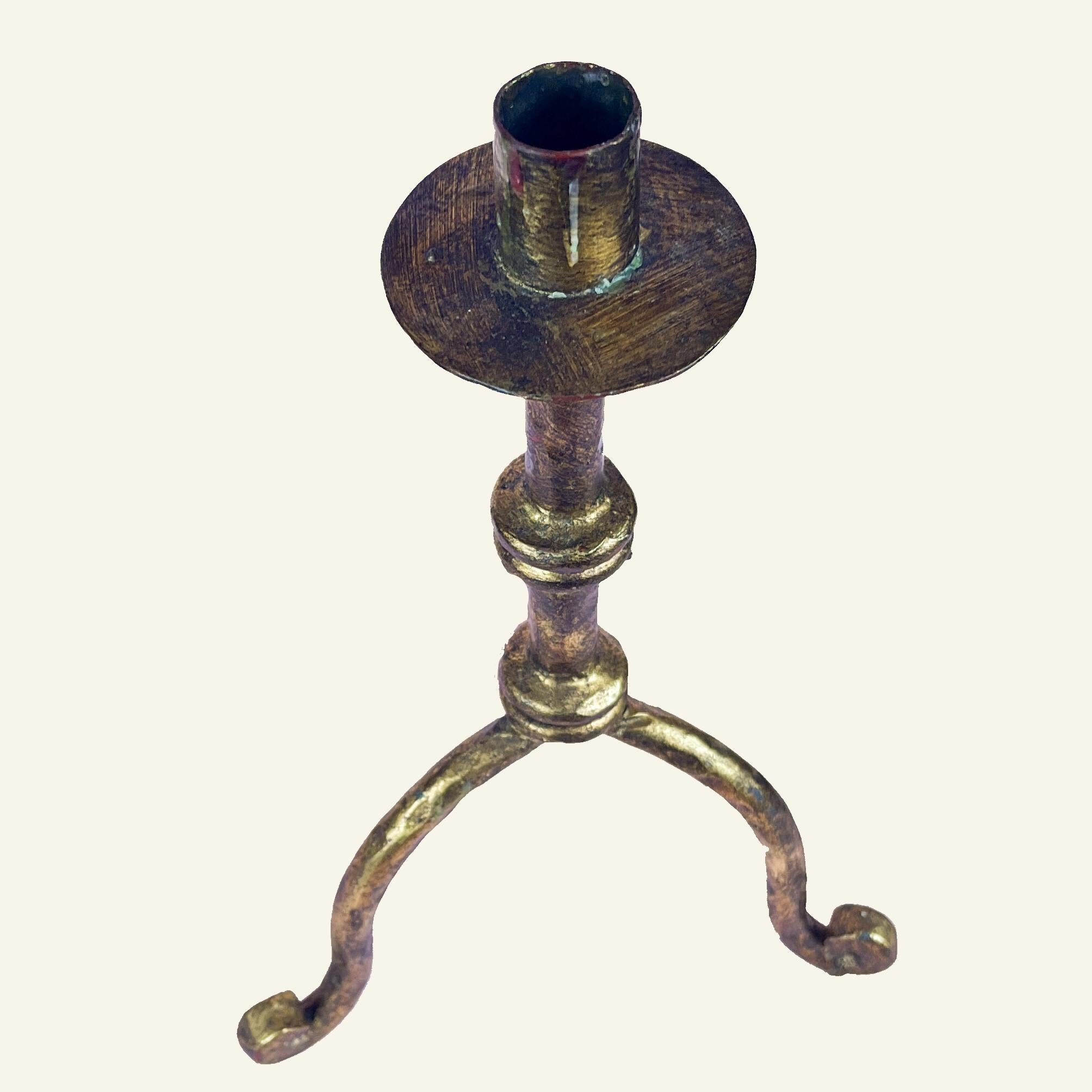 French Brutalist Candleholder - Gilt & Patinated Bronze - 1950s For Sale