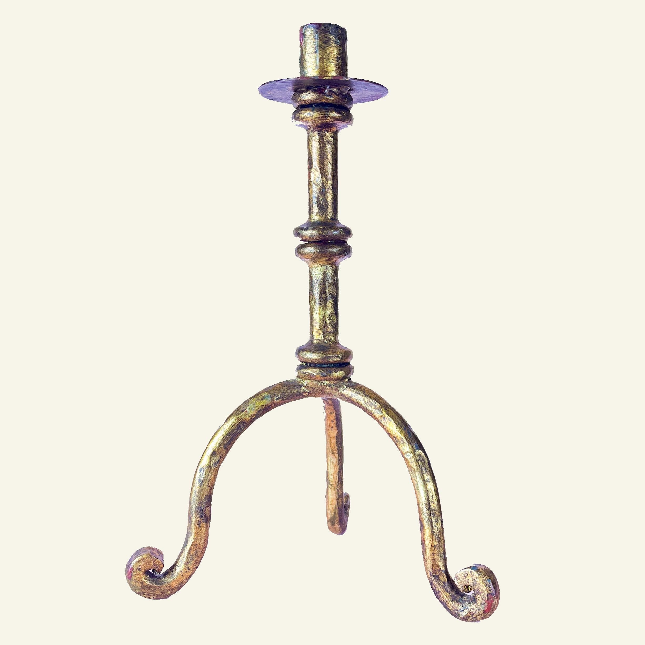 Brutalist Candleholder - Gilt & Patinated Bronze - 1950s In Good Condition For Sale In MOUGINS, FR