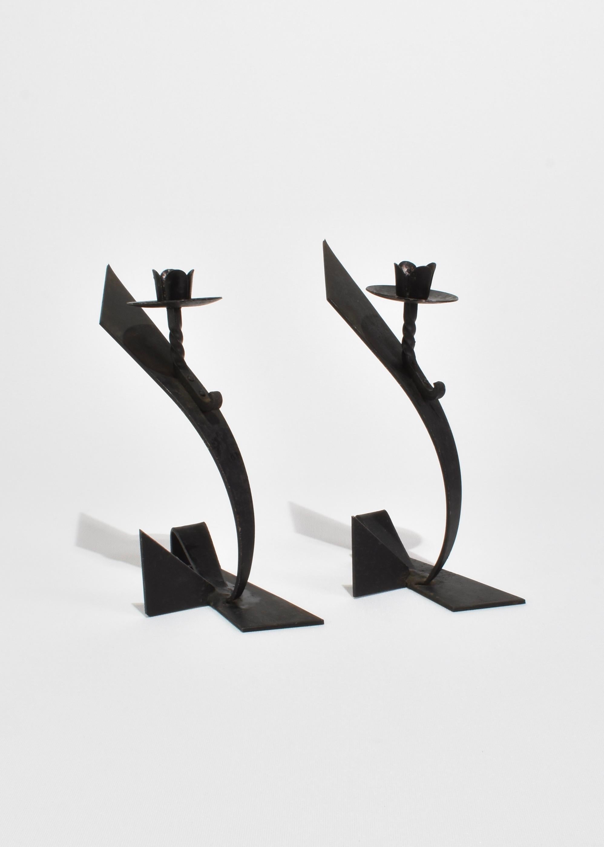 Brutalist metal candleholder set of two. Stamped, W. Hoglund.