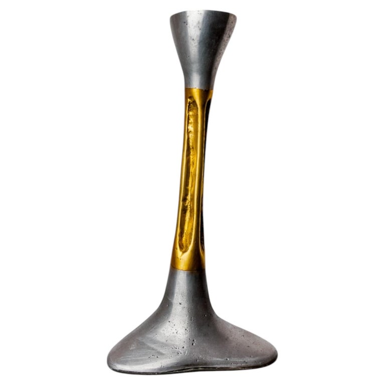 Brutalist candlestick by David Marshall, bronze and aluminum, Spain, 1970's