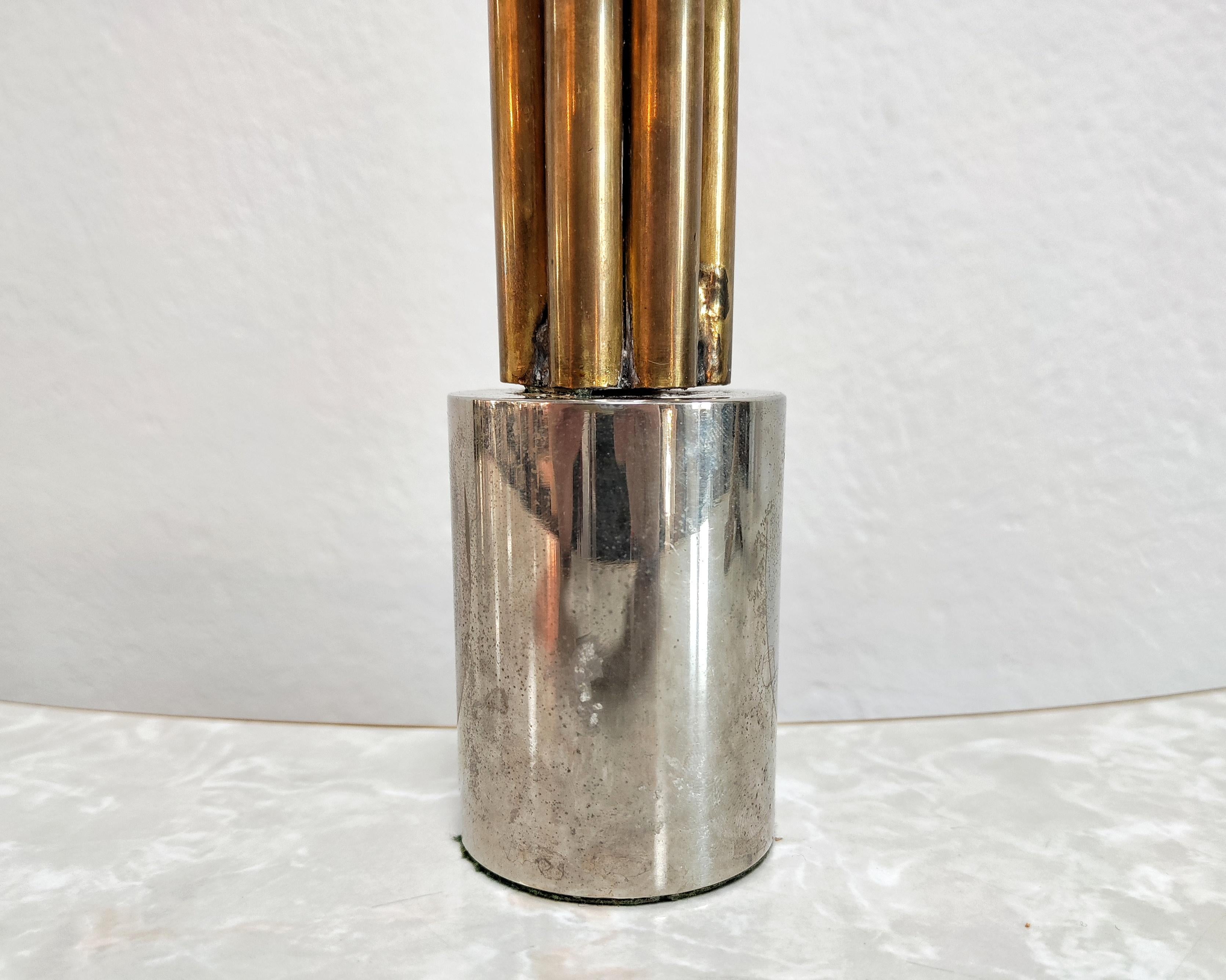 Brutalist Candlestick Holder Done in Brass and Nickel, Italy, 1970s For Sale 5