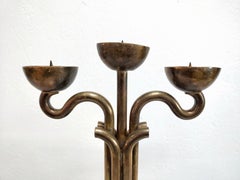 Brutalist Candlestick Holder Done in Brass and Nickel, Italy, 1970s